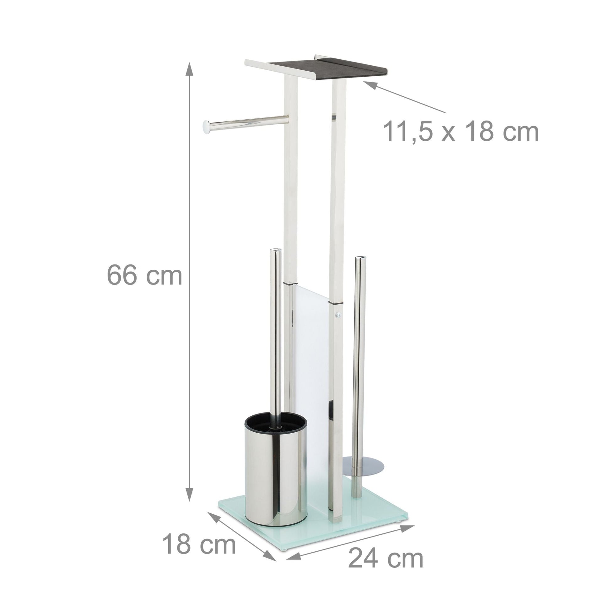 Stehende WC Garnitur mit Ablage Silber-Transparent von Relaxdays