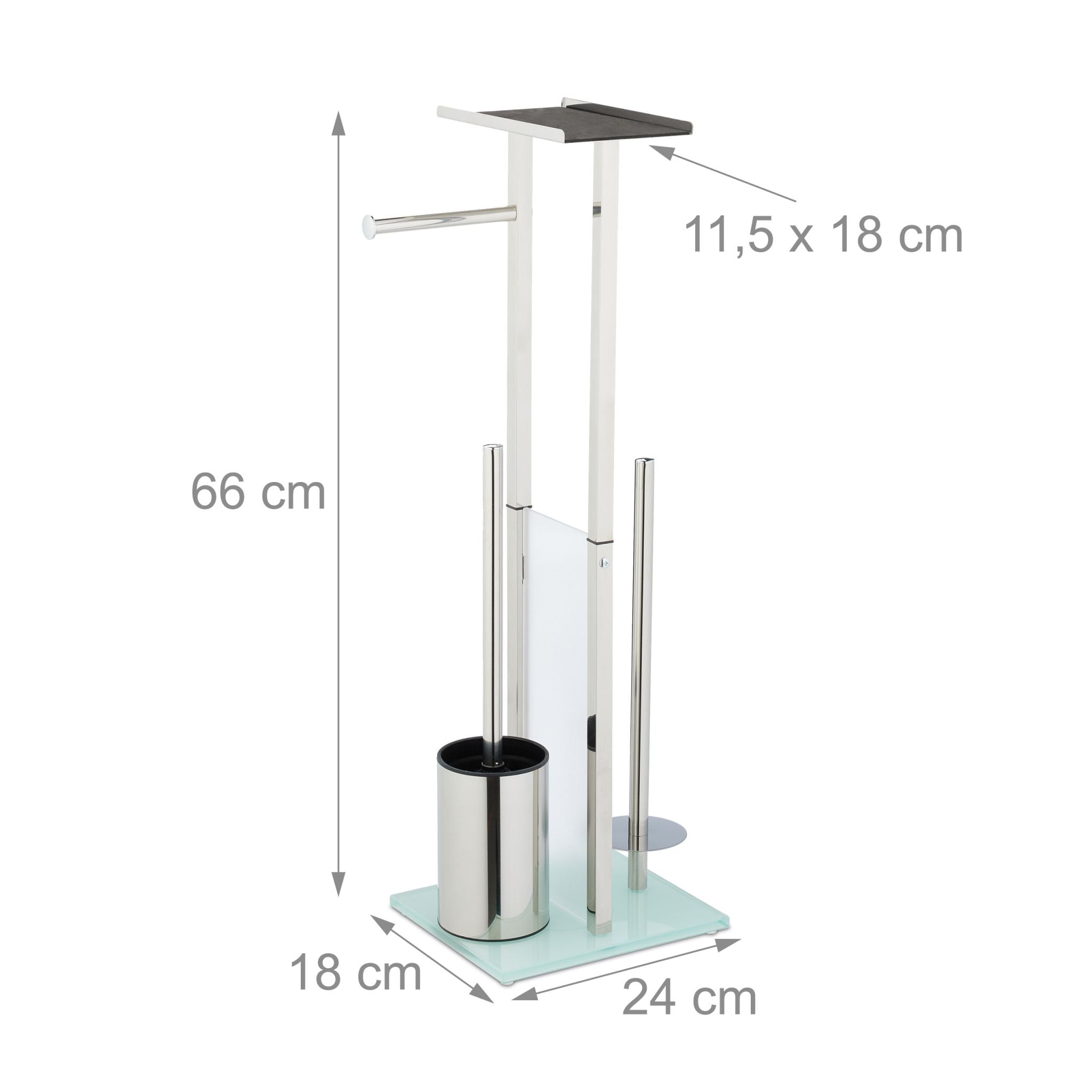 Stehende WC Garnitur mit Ablage Silber-Transparent von Relaxdays