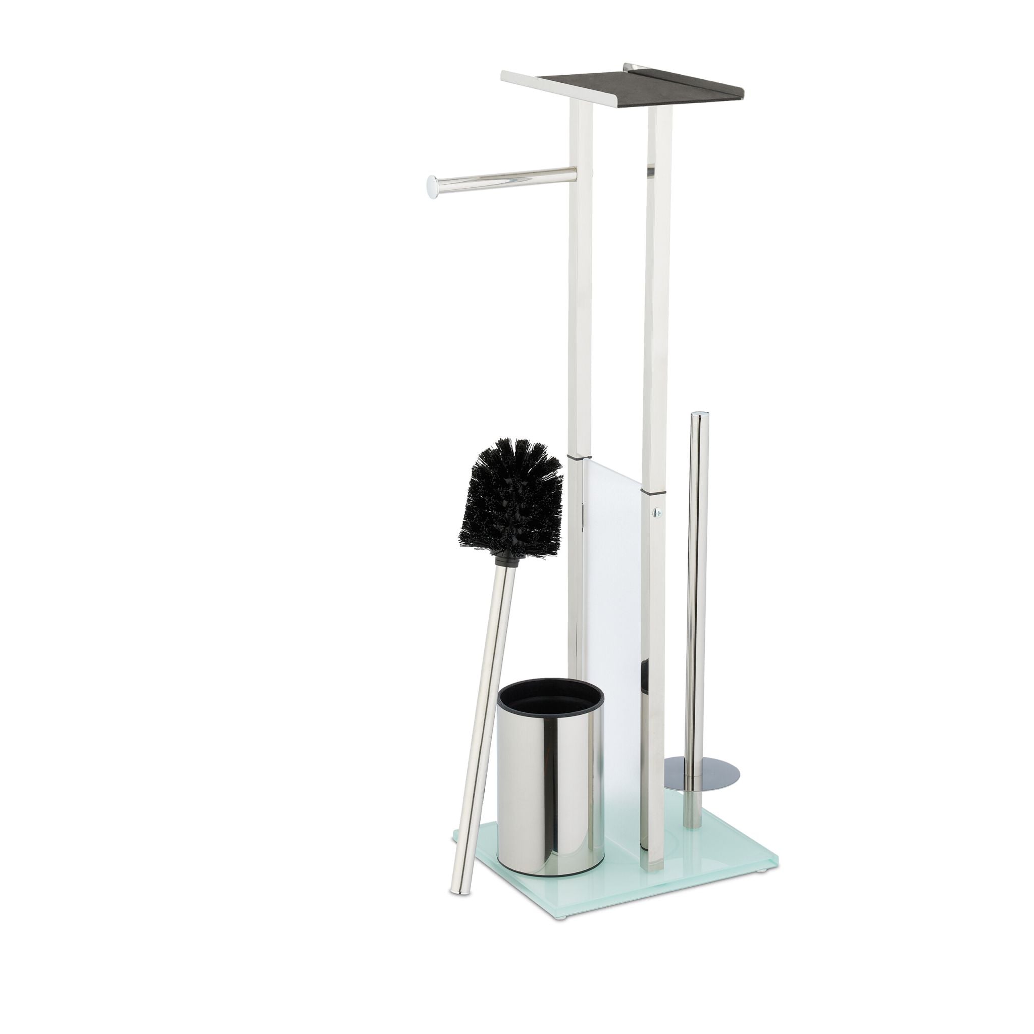 Stehende WC Garnitur mit Ablage Silber-Transparent von Relaxdays