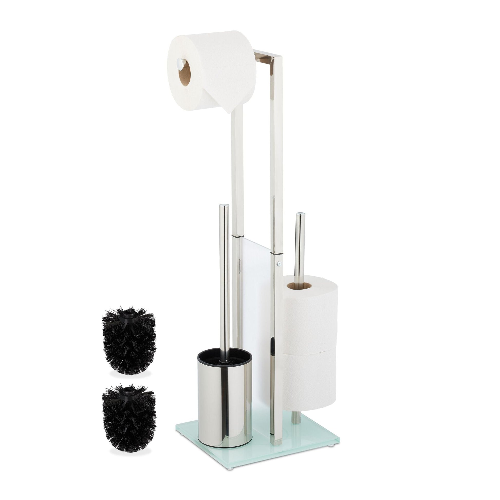 Stehende WC Garnitur Edelstahl & Glas Silber-Transparent von Relaxdays