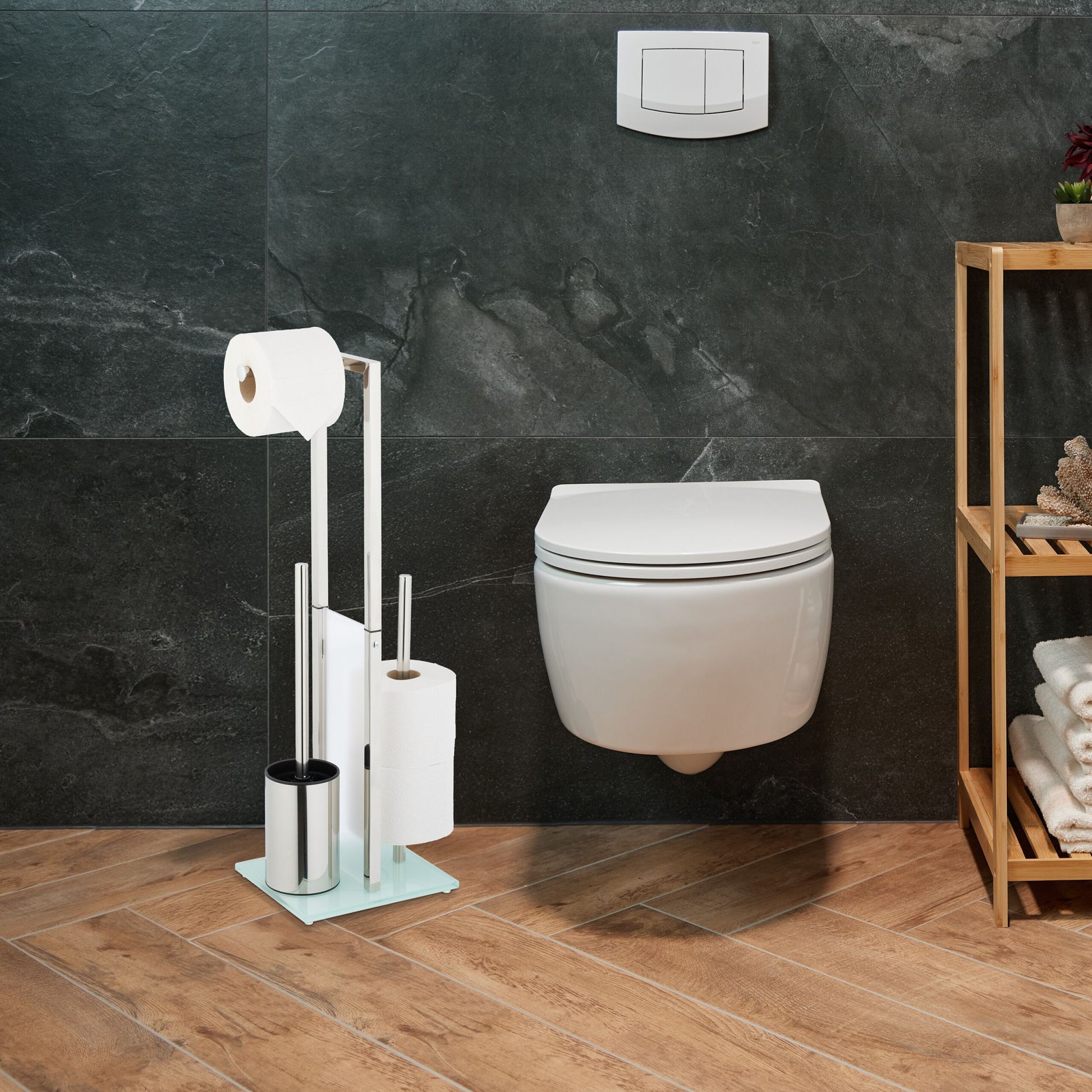 Stehende WC Garnitur Edelstahl & Glas Silber-Transparent von Relaxdays