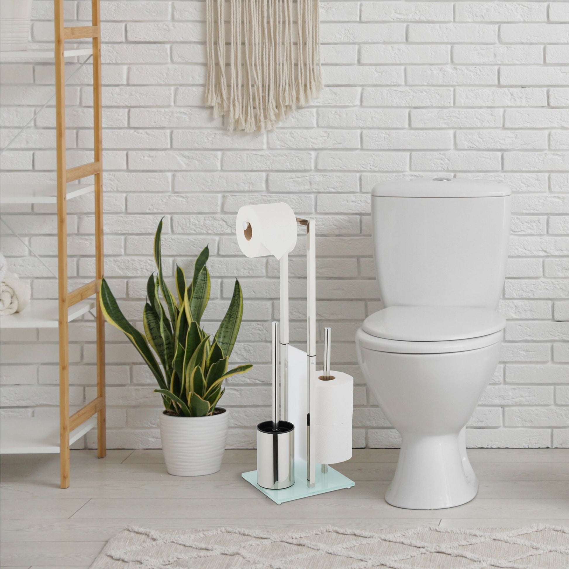 Stehende WC Garnitur Edelstahl & Glas Silber-Transparent von Relaxdays