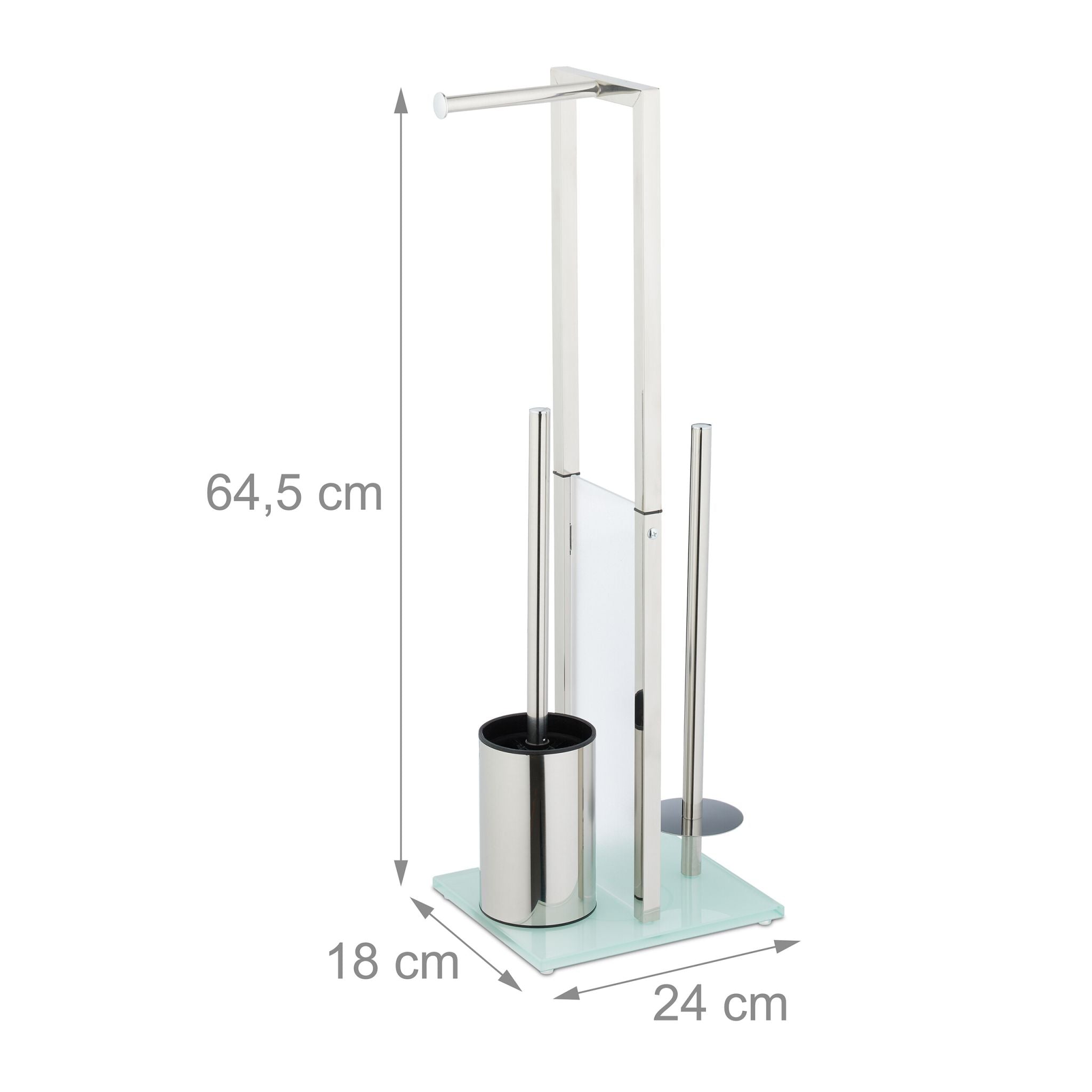 Stehende WC Garnitur Edelstahl & Glas Silber-Transparent von Relaxdays