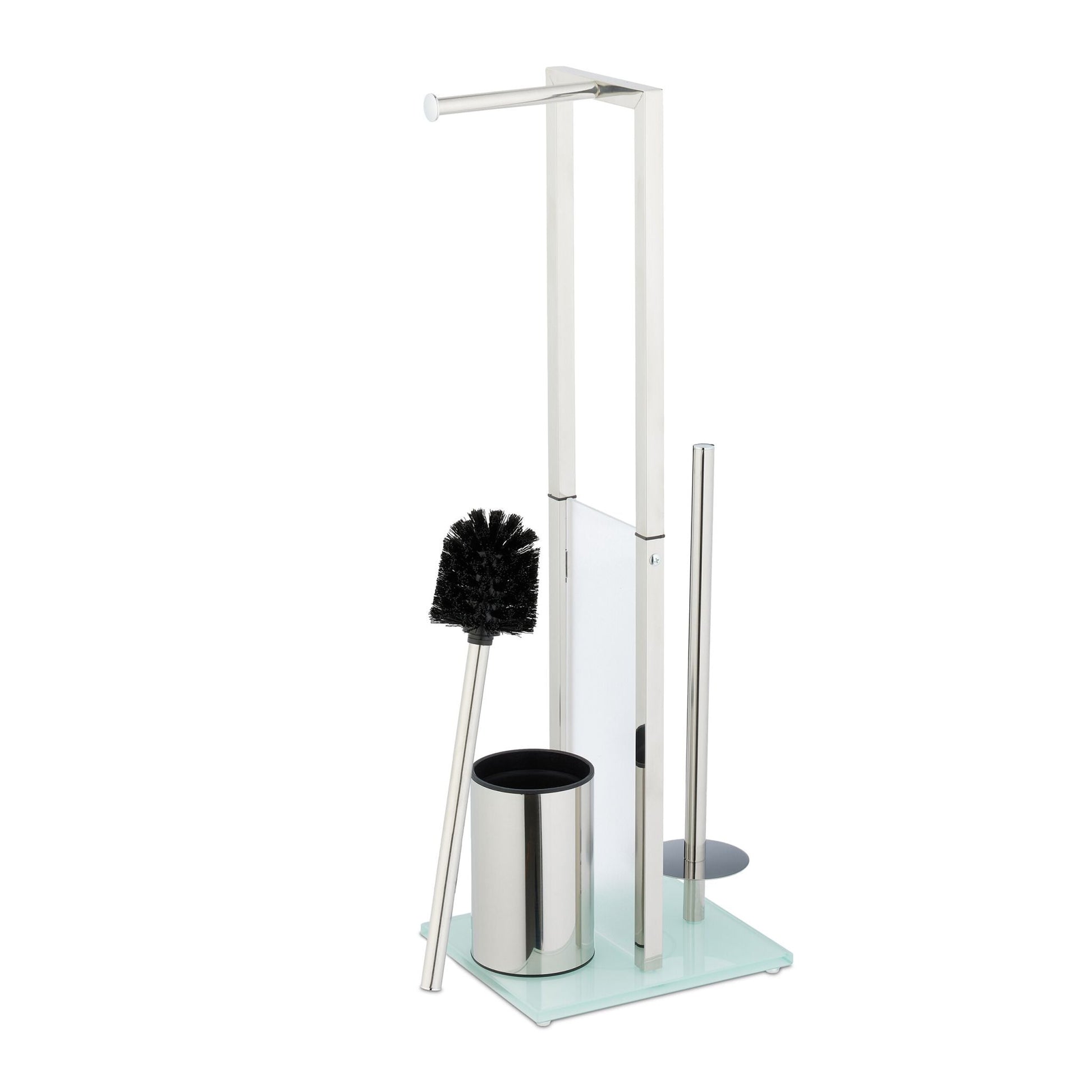 Stehende WC Garnitur Edelstahl & Glas Silber-Transparent von Relaxdays