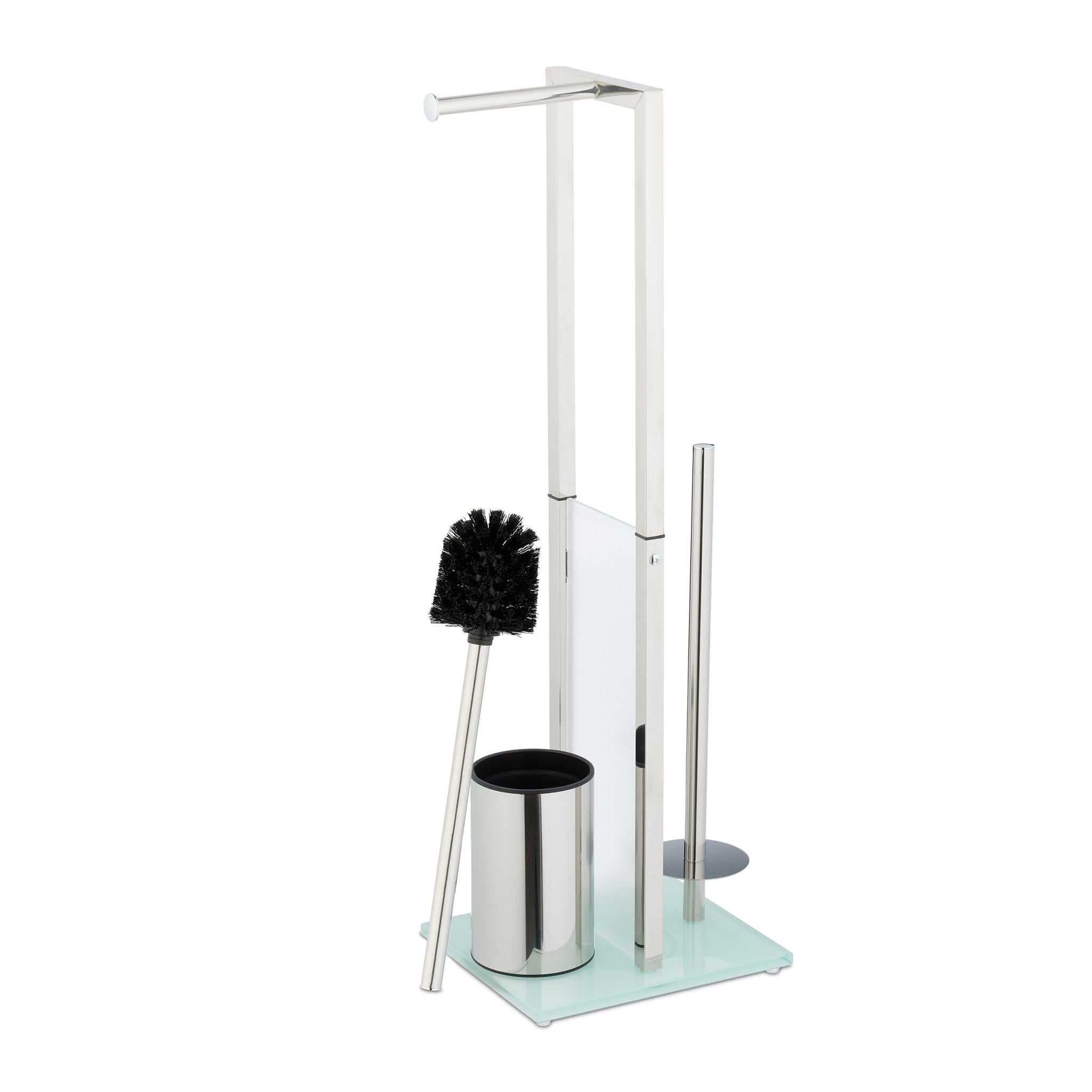 Stehende WC Garnitur Edelstahl & Glas Silber-Transparent von Relaxdays