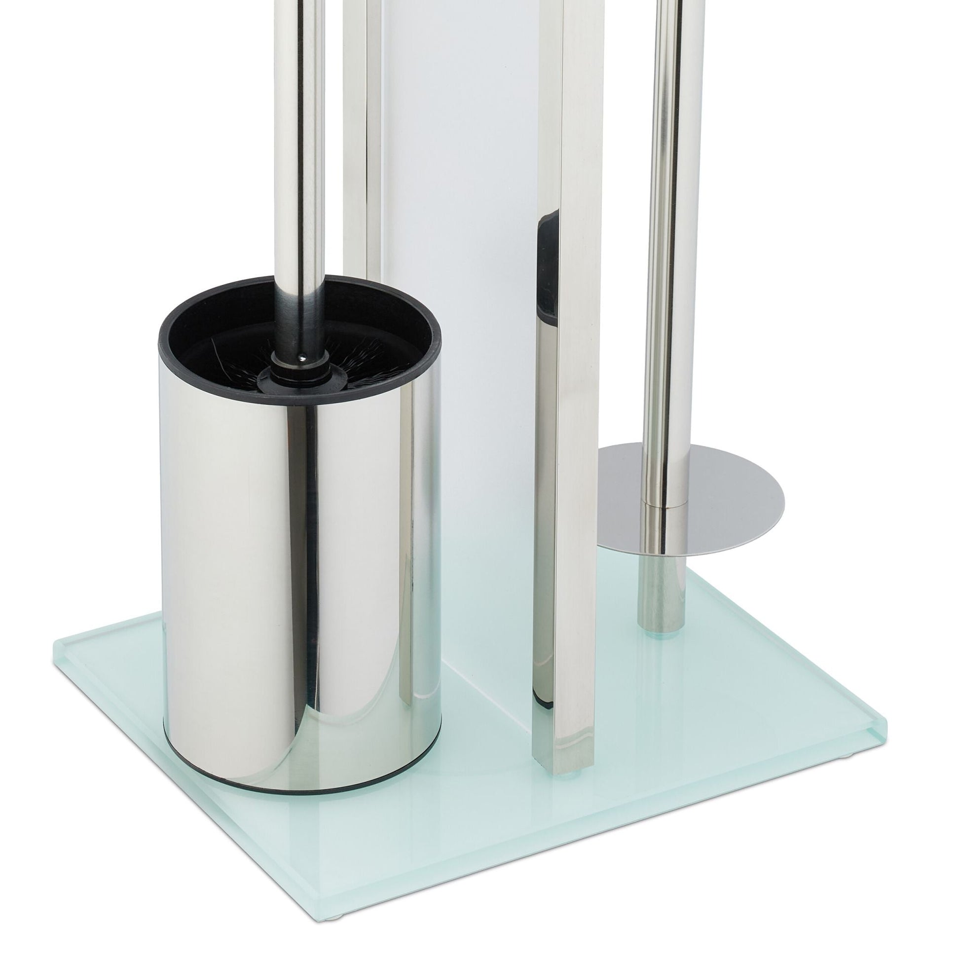 Stehende WC Garnitur Edelstahl & Glas Silber-Transparent von Relaxdays