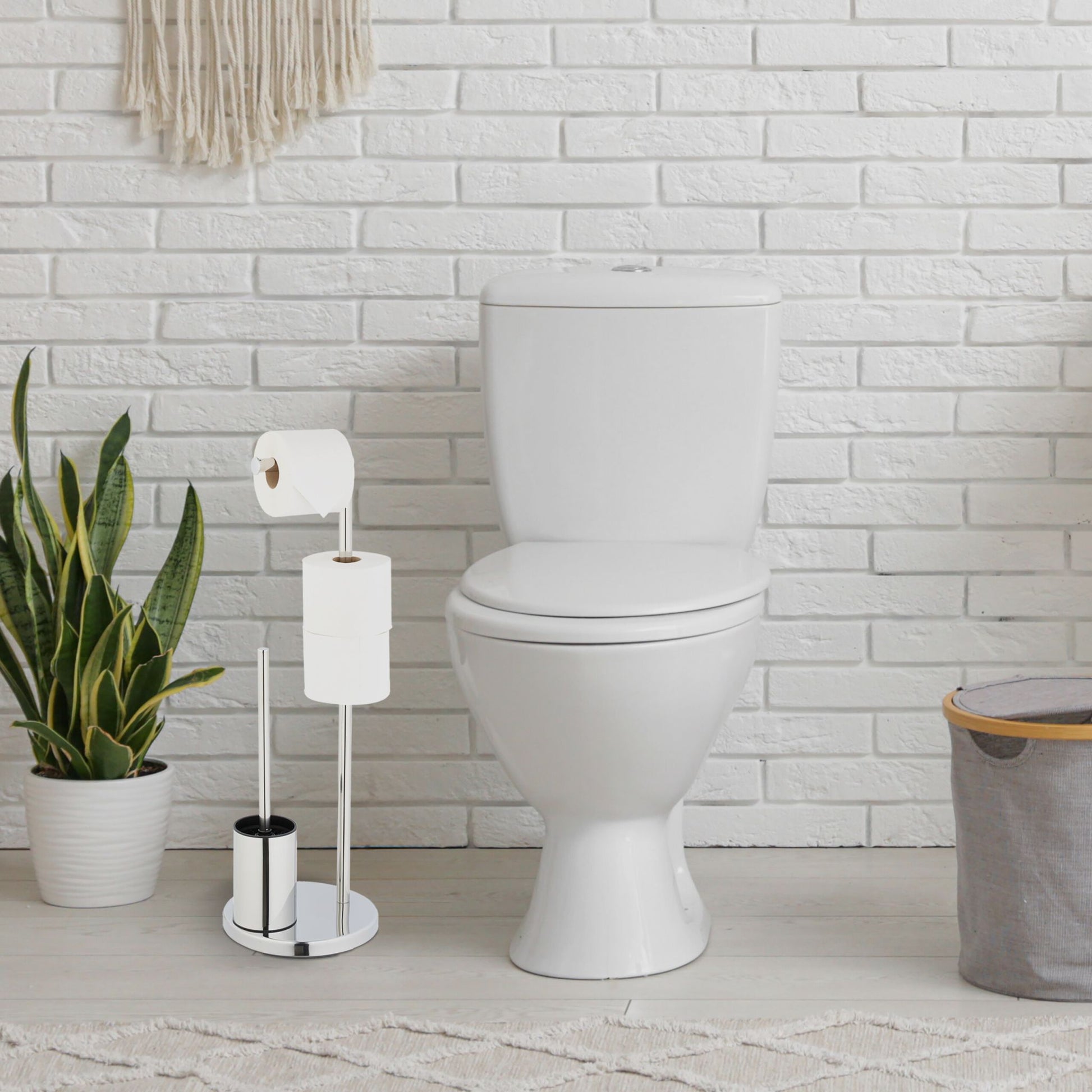 WC Garnitur mit Toilettenpapierhalter Schwarz-Silber von Relaxdays