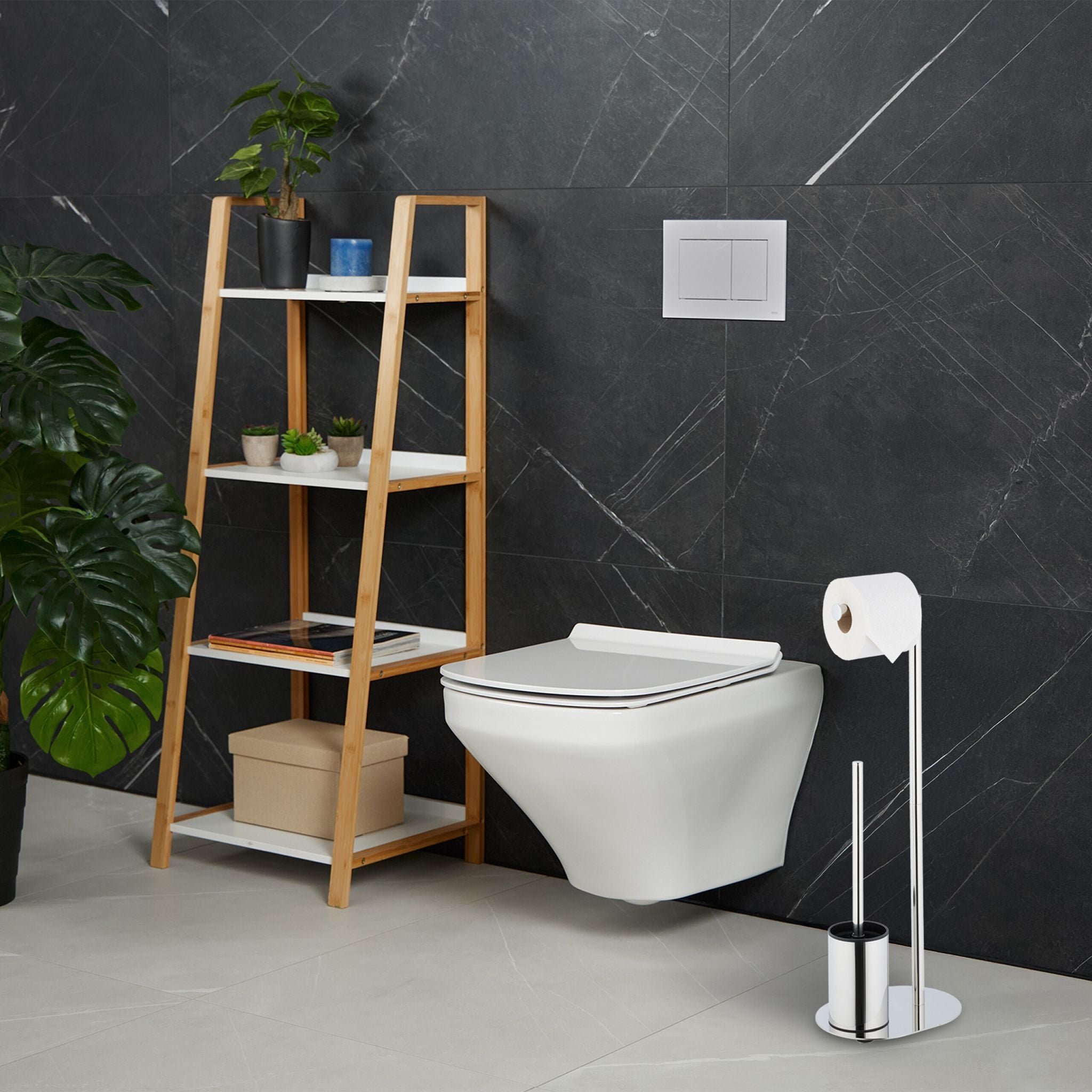WC Garnitur Metall Schwarz-Silber von Relaxdays