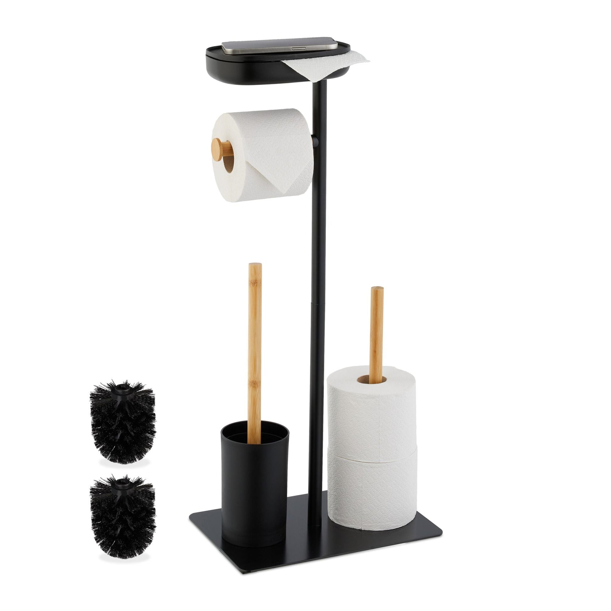 WC Garnitur Bambus & Eisen mit Ablage Hellbraun-Schwarz von Relaxdays