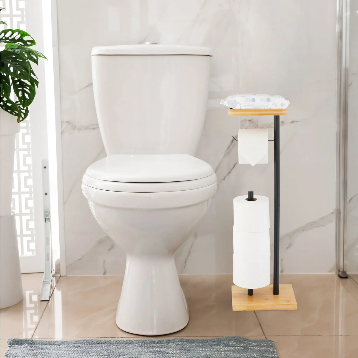 Toilettenpapierhalter mit Ablage Hellbraun-Schwarz von Relaxdays