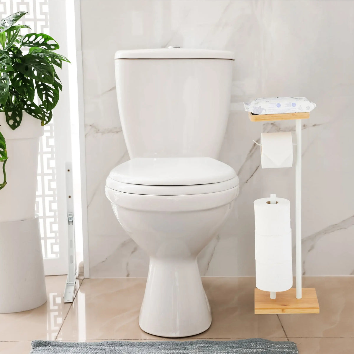 Toilettenpapierhalter mit Ablage Weiss-Hellbraun-Schwarz von Relaxdays