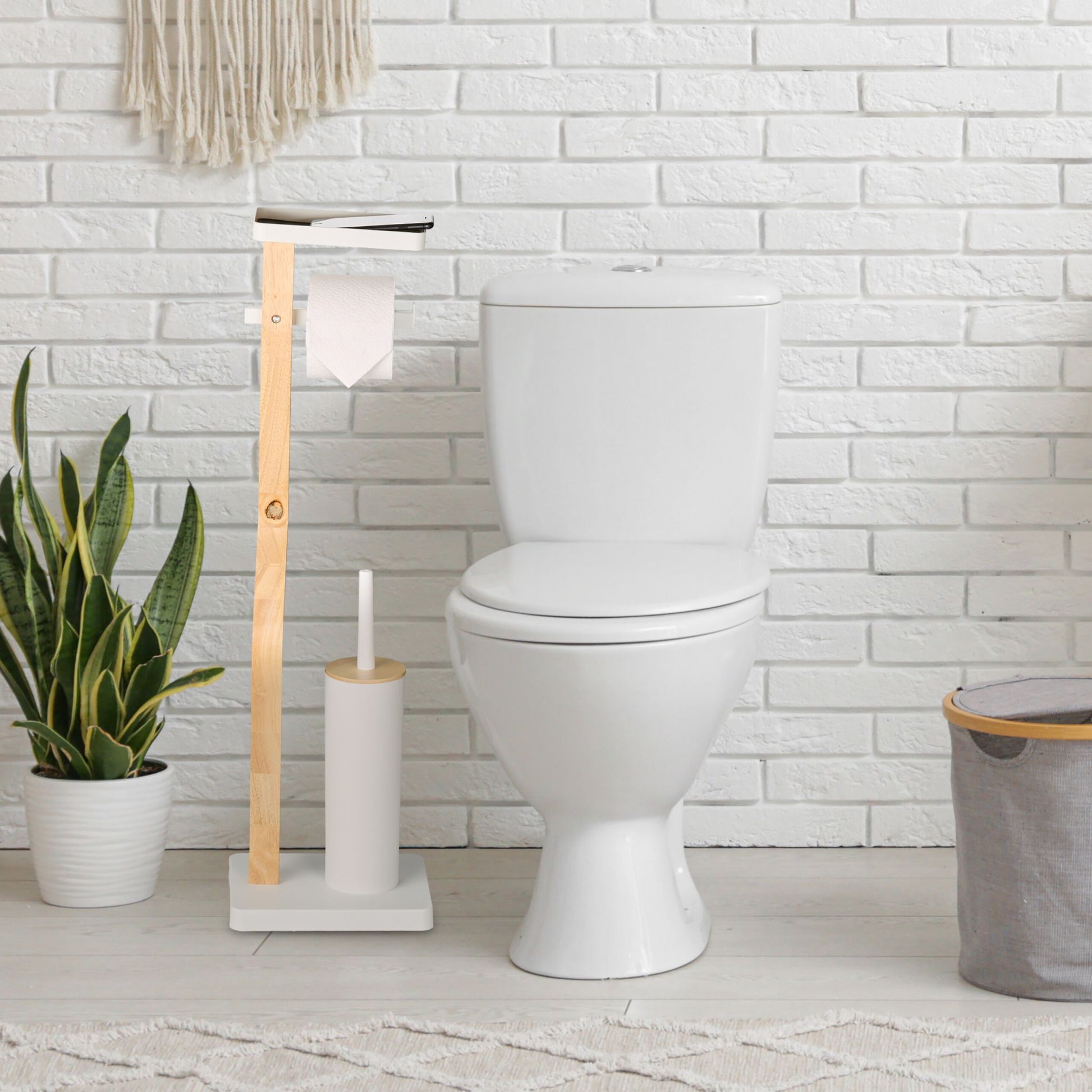 WC Garnitur mit Ablage Hellbraun-Schwarz von Relaxdays