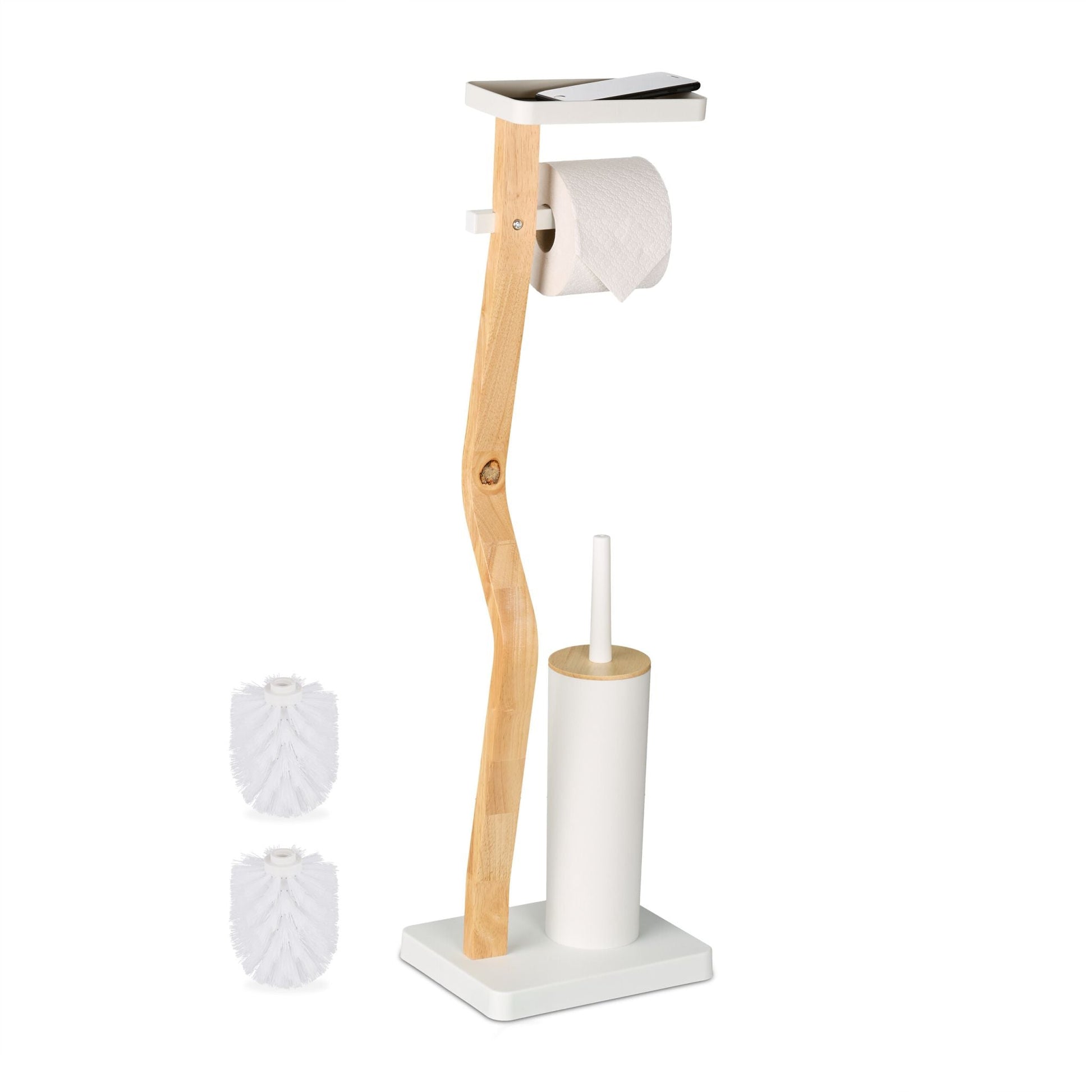 WC Garnitur mit Ablage Weiss-Hellbraun von Relaxdays