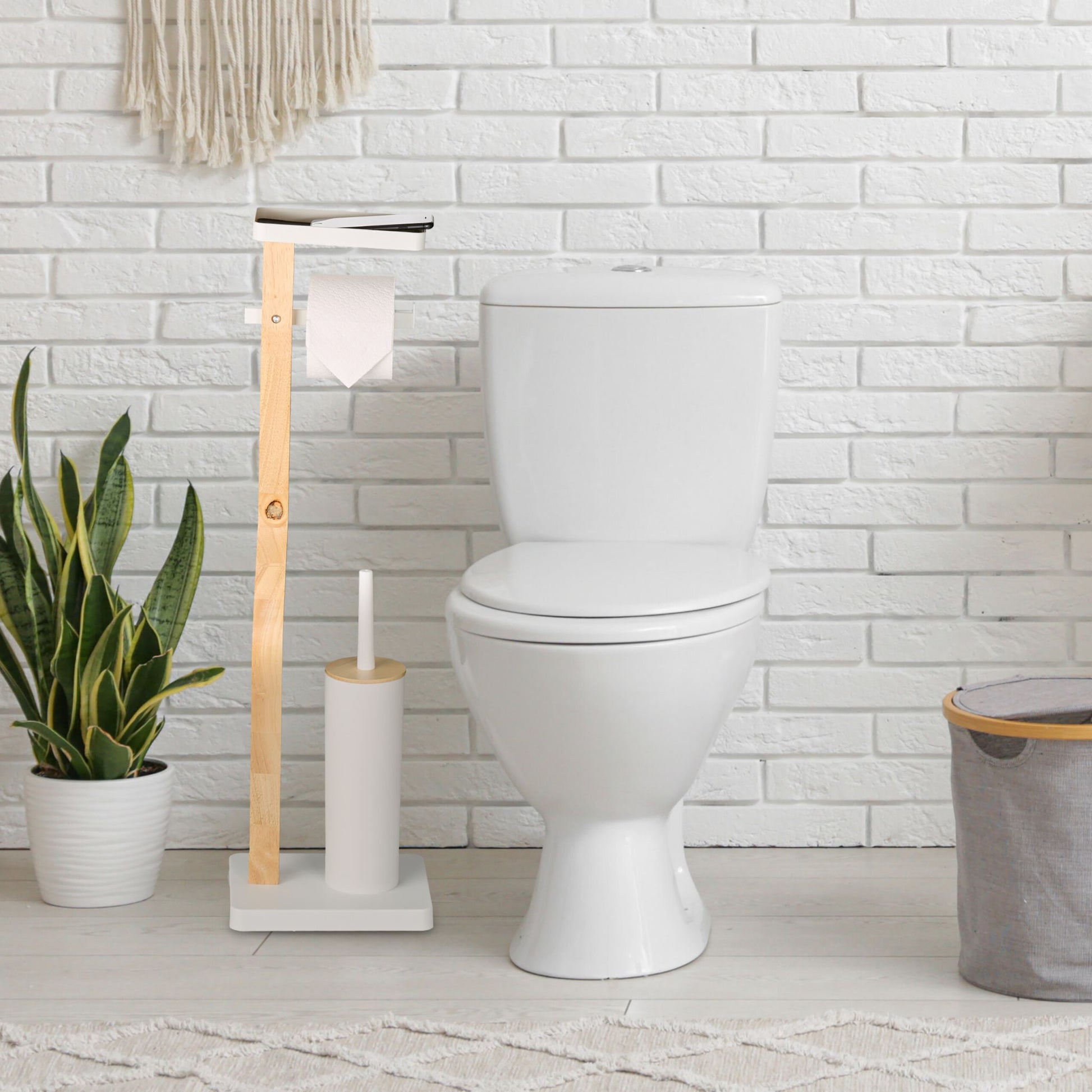 WC Garnitur mit Ablage Weiss-Hellbraun von Relaxdays