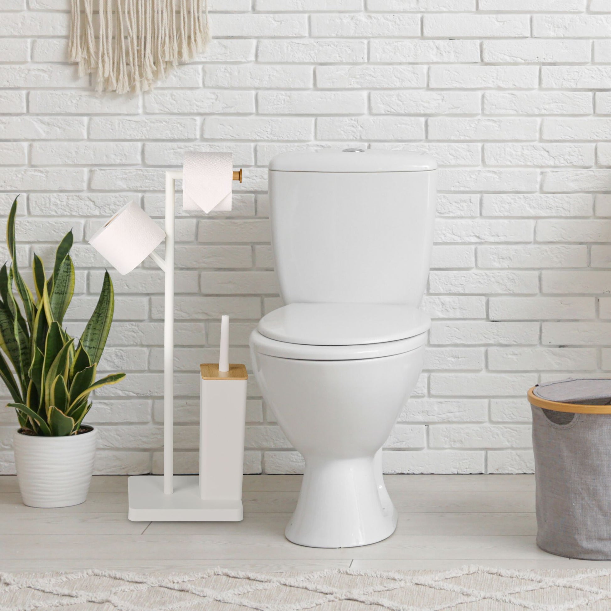WC Garnitur Bambus & Edelstahl Hellbraun-Schwarz von Relaxdays