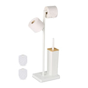 WC Garnitur Bambus & Edelstahl Weiss-Hellbraun von Relaxdays