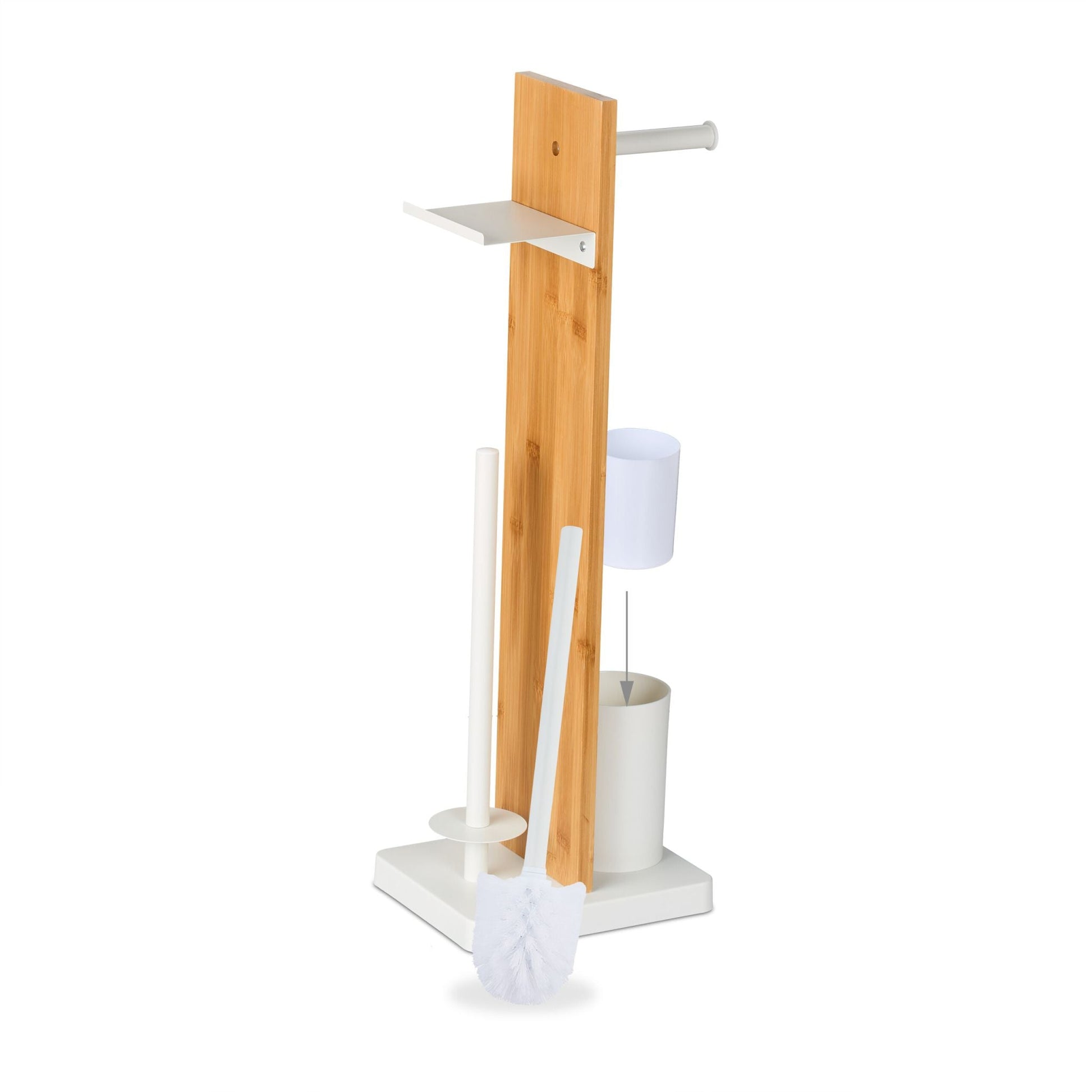 WC Garnitur Bambus & Eisen mit Ablage Weiss-Hellbraun von Relaxdays