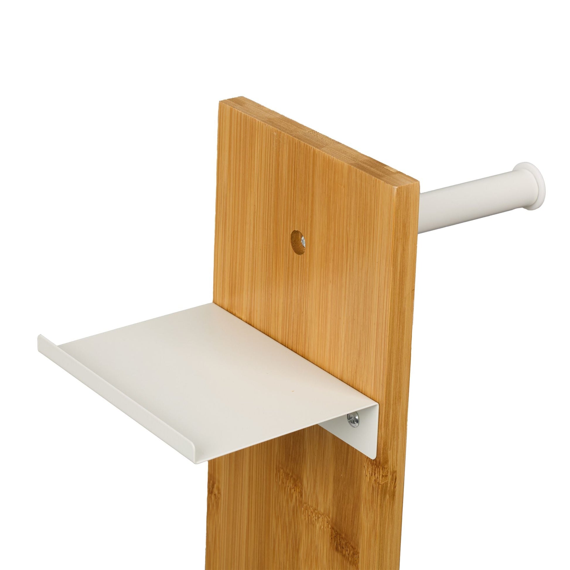 WC Garnitur Bambus & Eisen mit Ablage Weiss-Hellbraun von Relaxdays