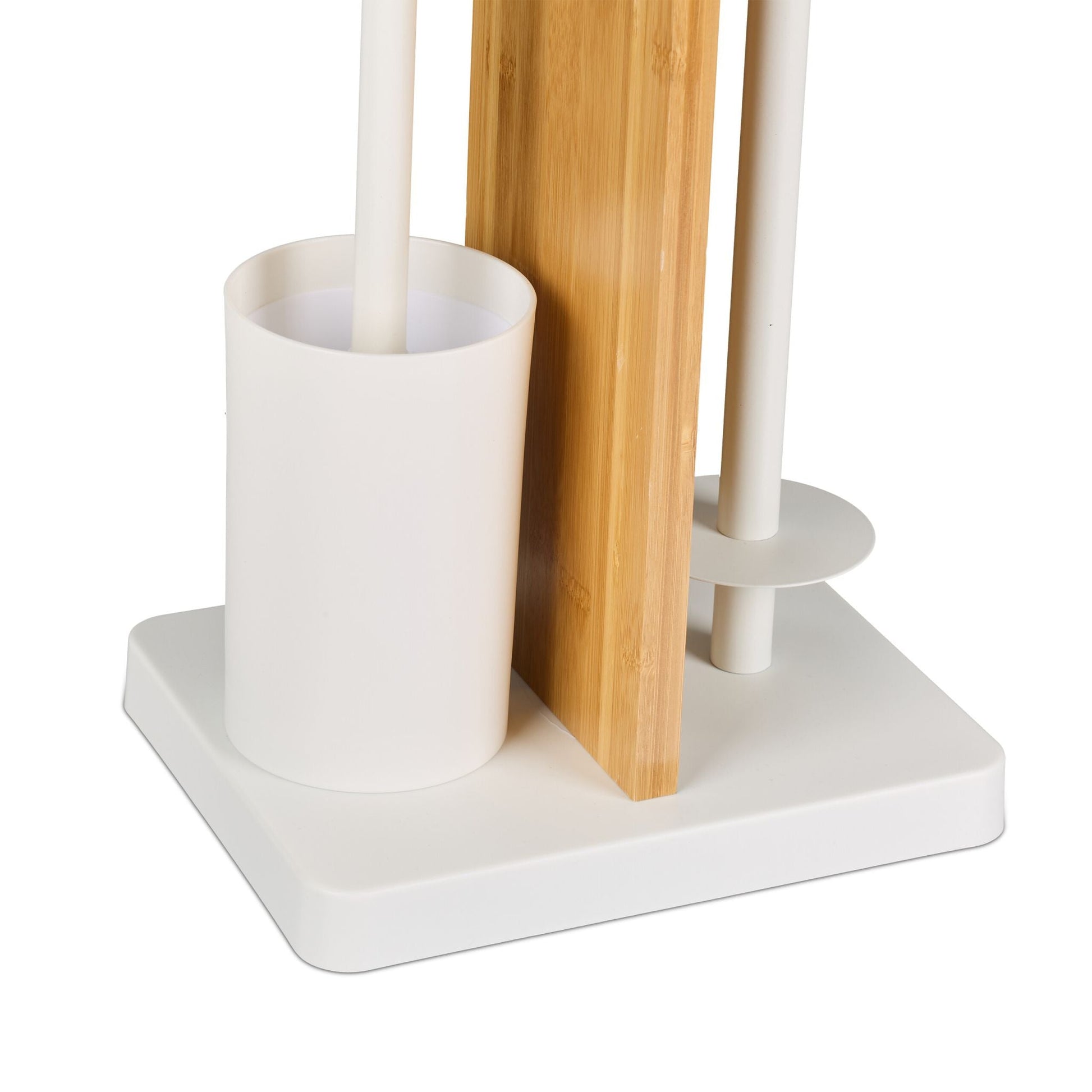 WC Garnitur Bambus & Eisen mit Ablage Weiss-Hellbraun von Relaxdays