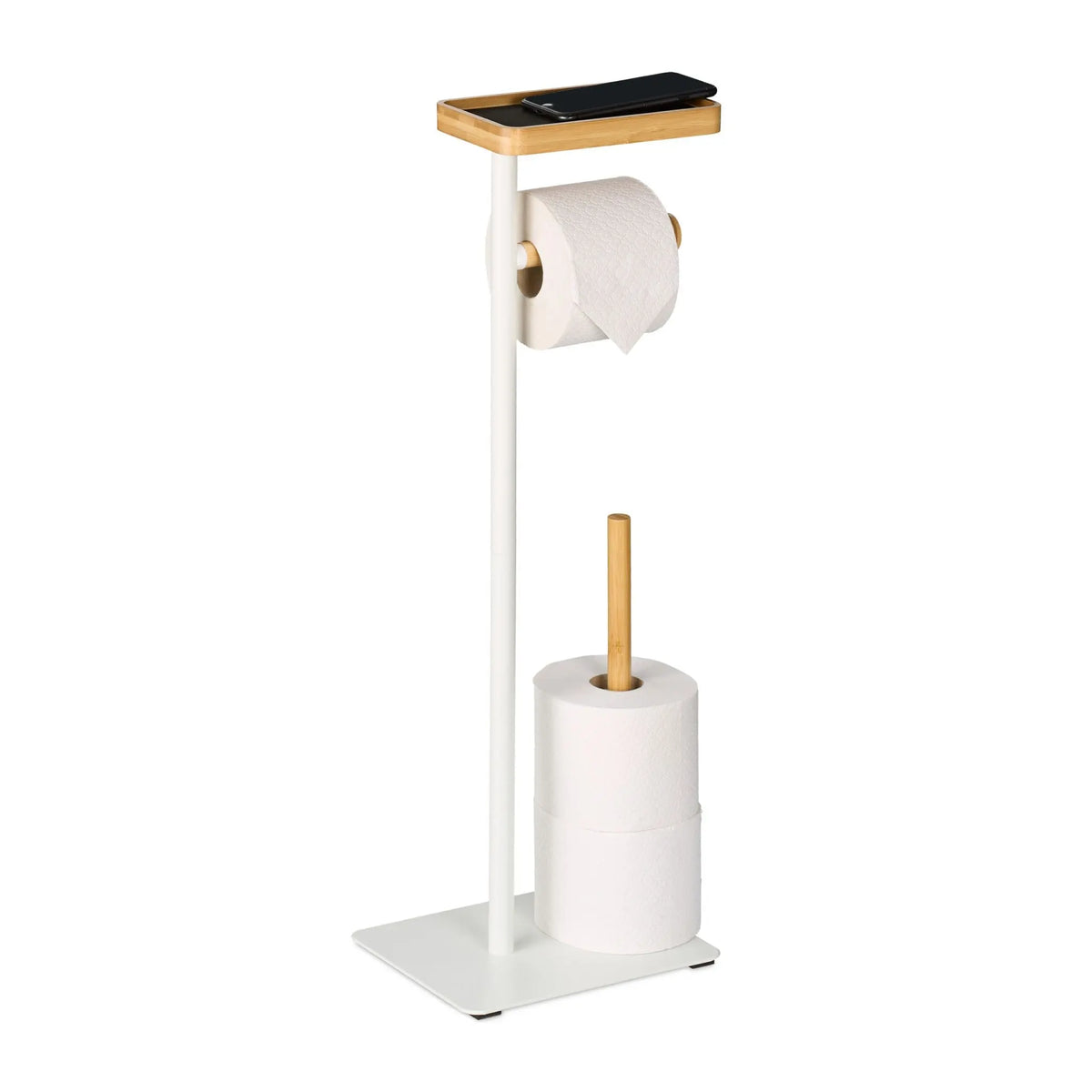 Toilettenpapierhalter mit Ablage Weiss-Hellbraun von Relaxdays
