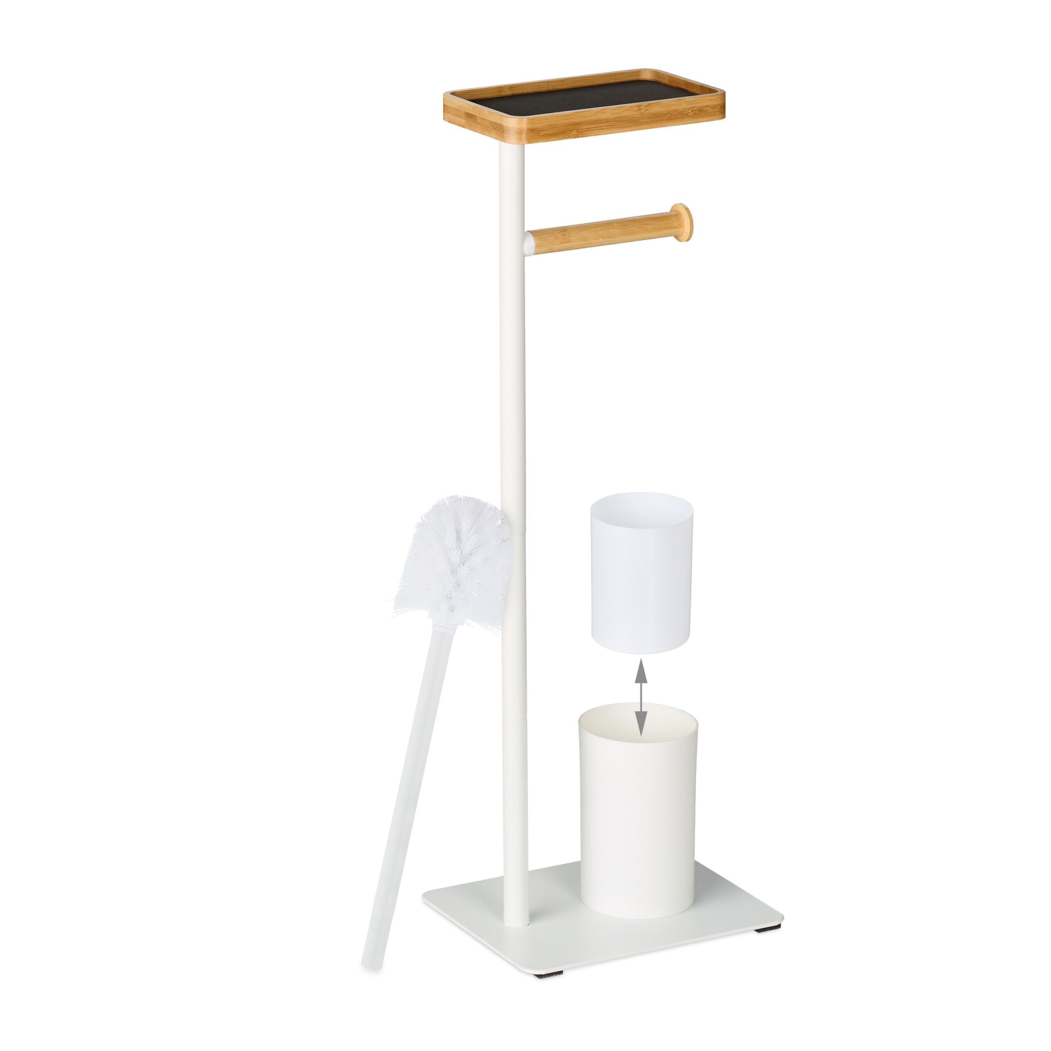 WC Garnitur Bambus & Metall Weiss-Hellbraun