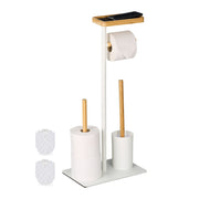 WC Garnitur mit Ablage Bambus & Metall Weiss-Hellbraun