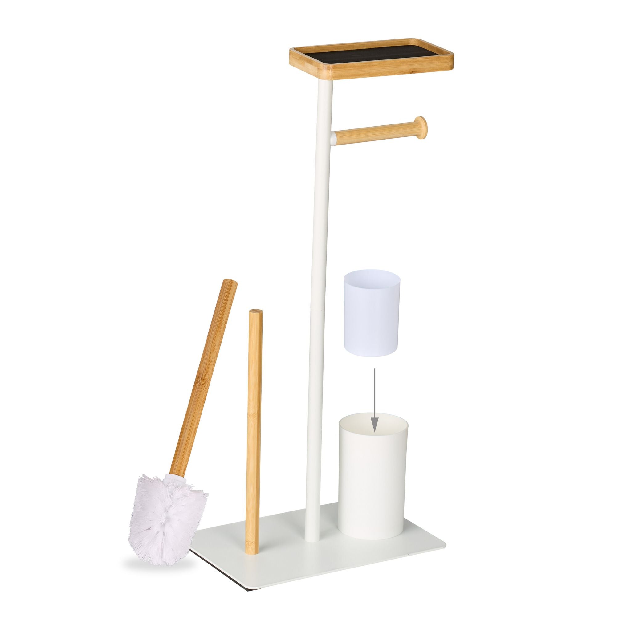 WC Garnitur mit Ablage Bambus & Metall Weiss-Hellbraun