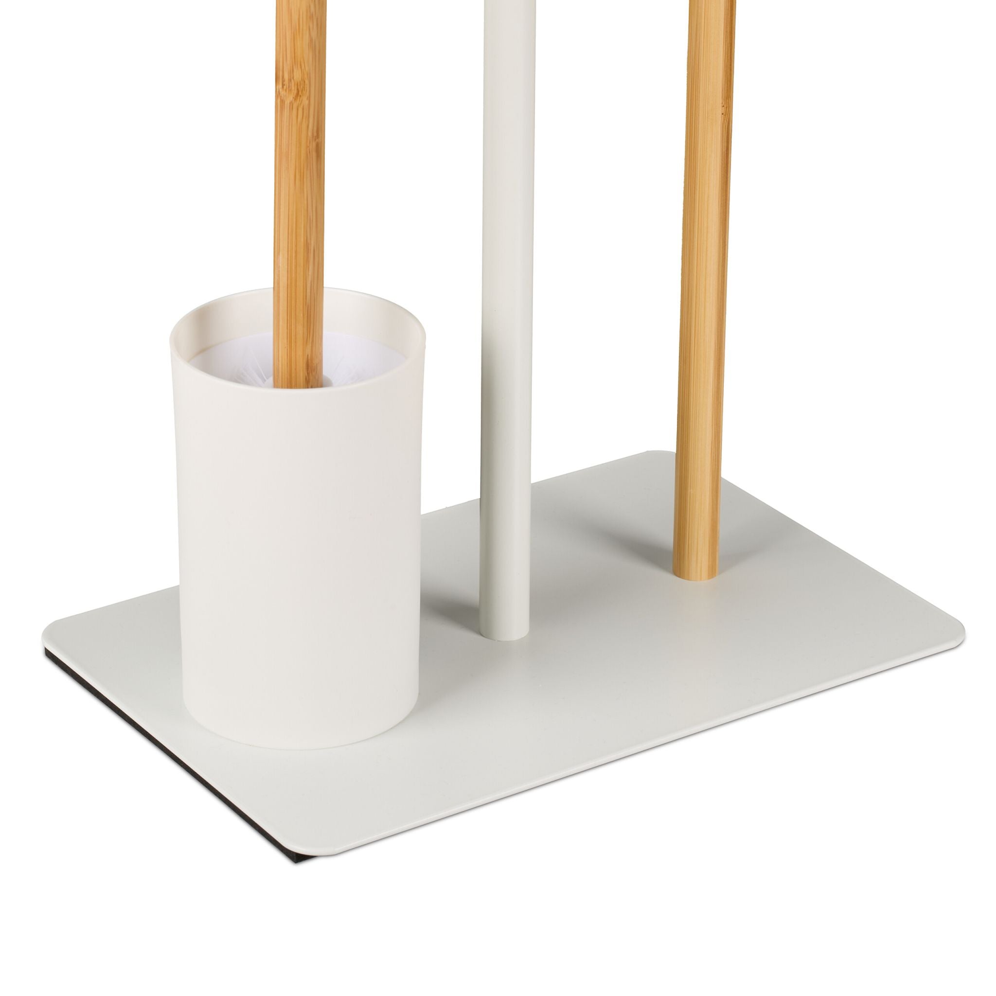 WC Garnitur mit Ablage Bambus & Metall Weiss-Hellbraun