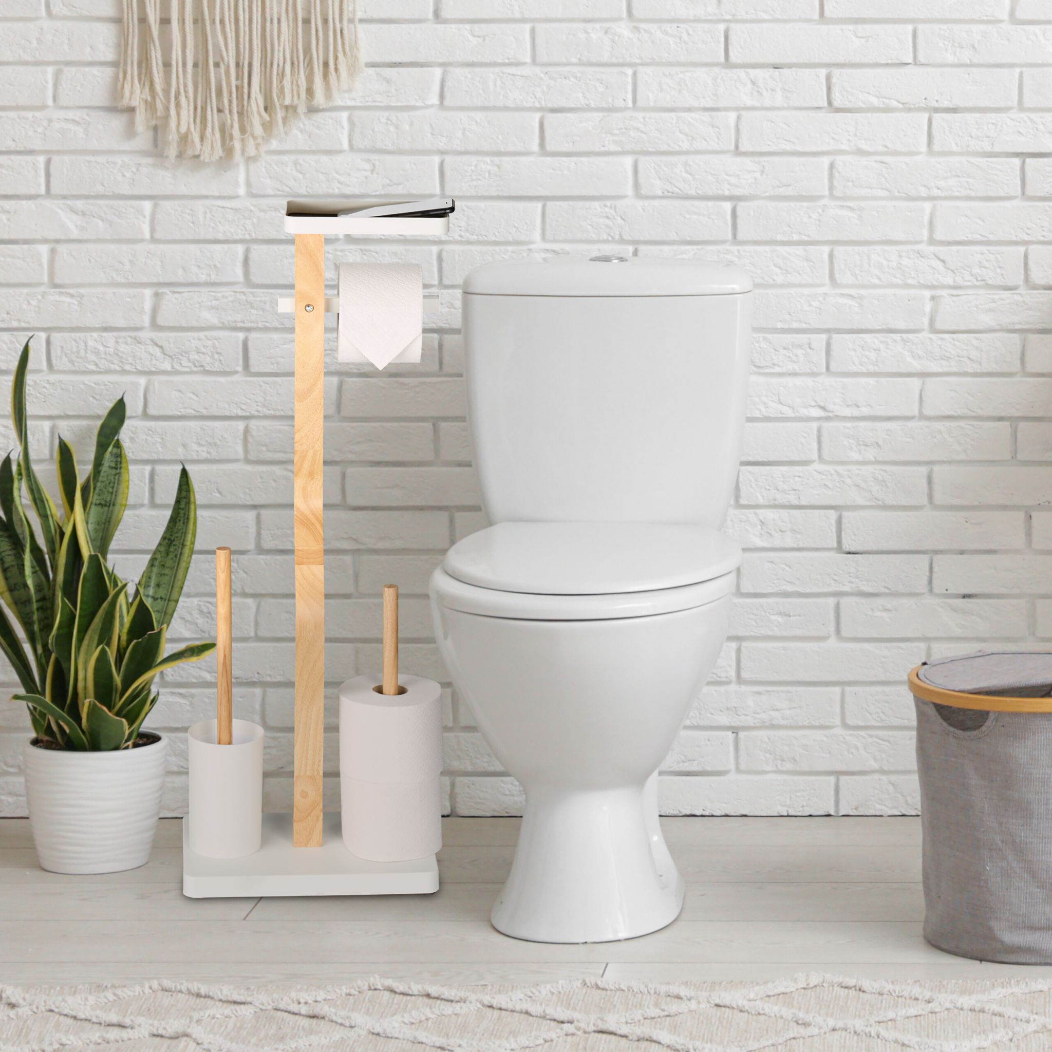 WC Garnitur Bambus & Eisen mit Ablage Hellbraun-Schwarz