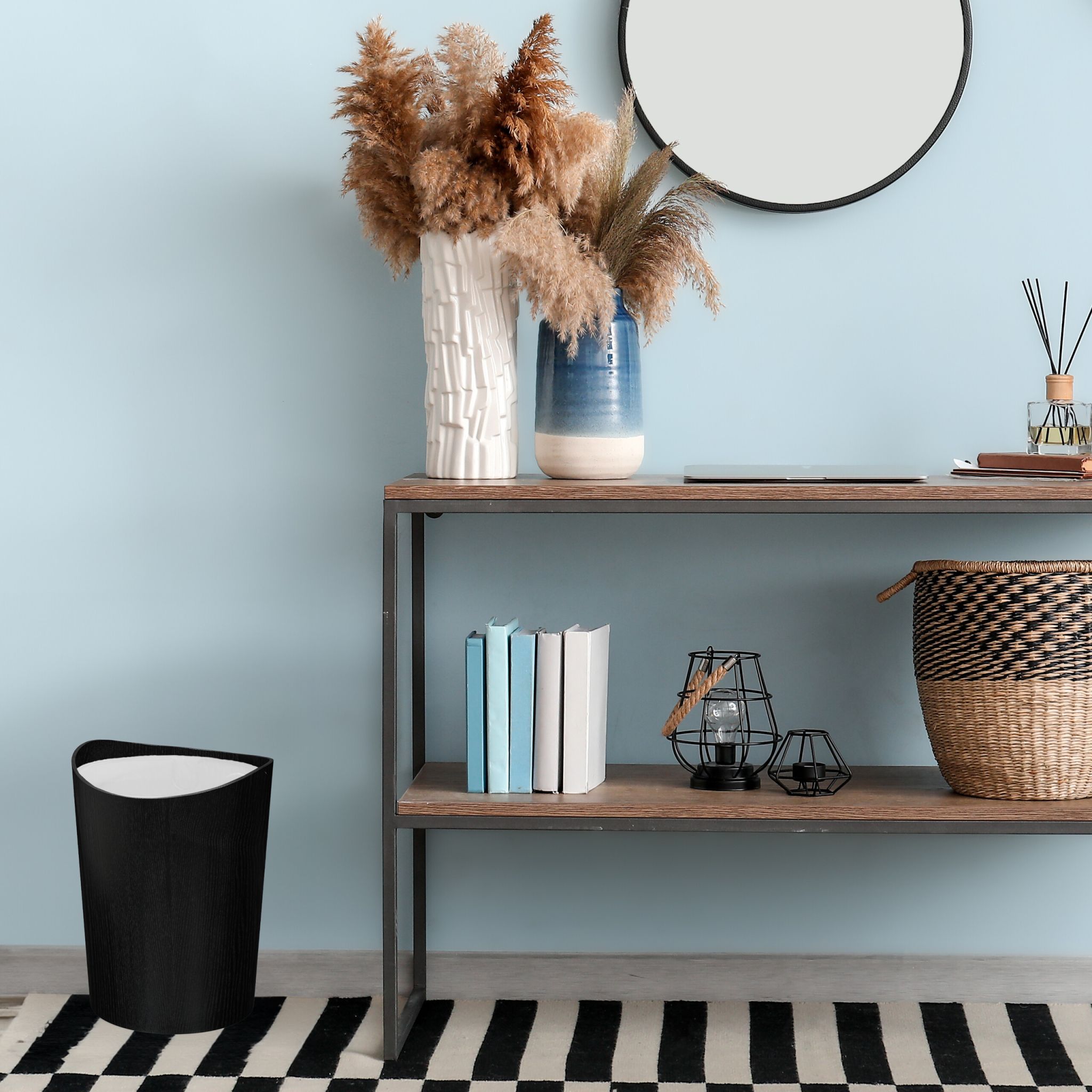 Papierkorb in Holzoptik 9L Schwarz-Silber von Relaxdays