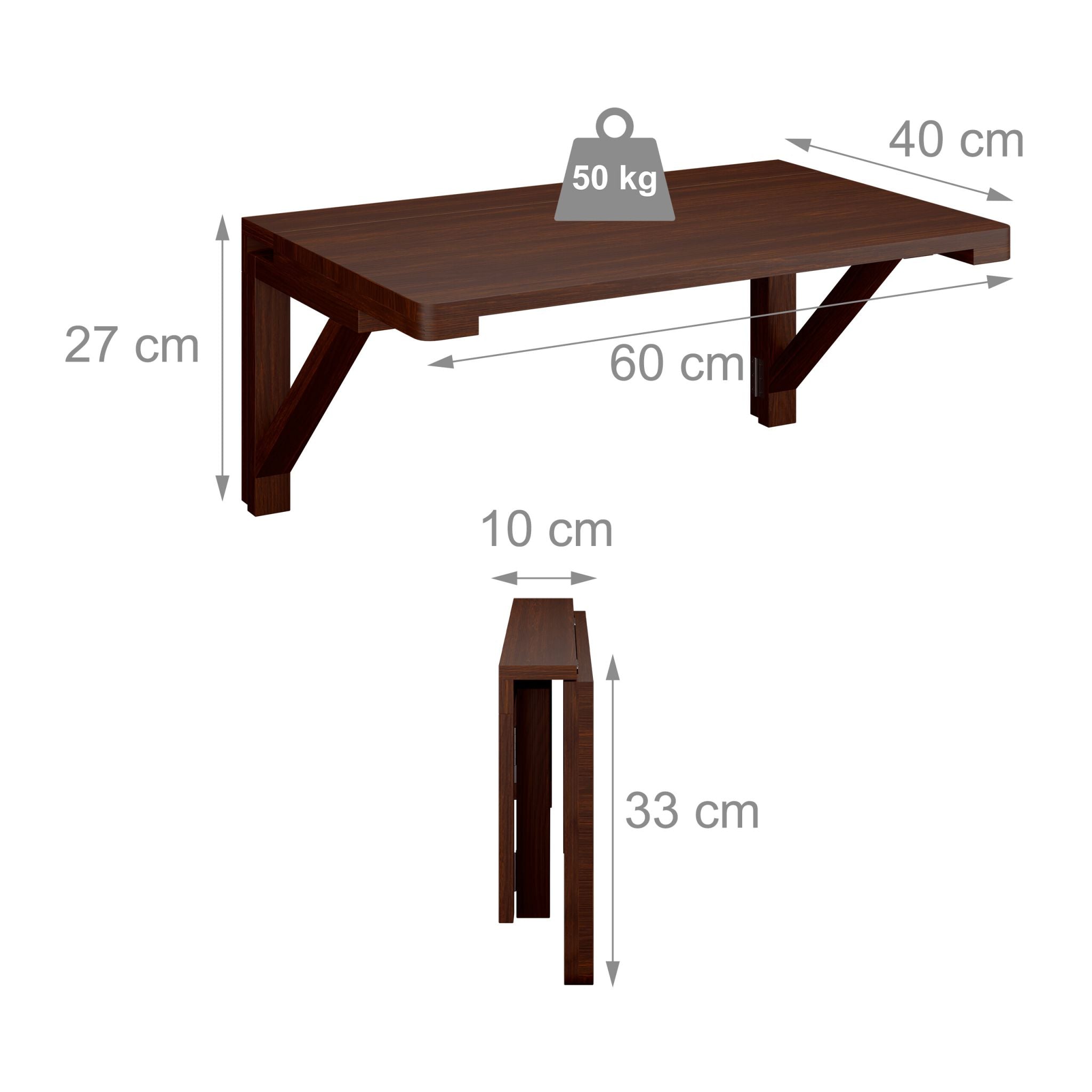 Klapptisch Wand Dunkelbraun von Relaxdays