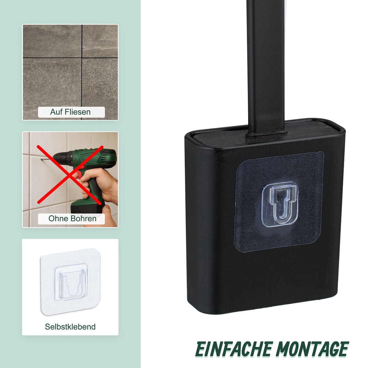 Toilettenbürste zur Wandmontage Schwarz von Relaxdays