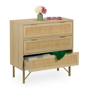 Kommode 3 Schubladen Rattanoptik Gold-Hellbraun von Relaxdays