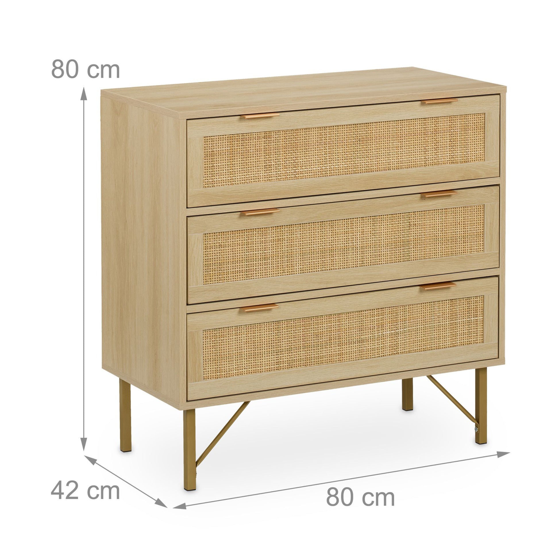 Kommode 3 Schubladen Rattanoptik Gold-Hellbraun von Relaxdays