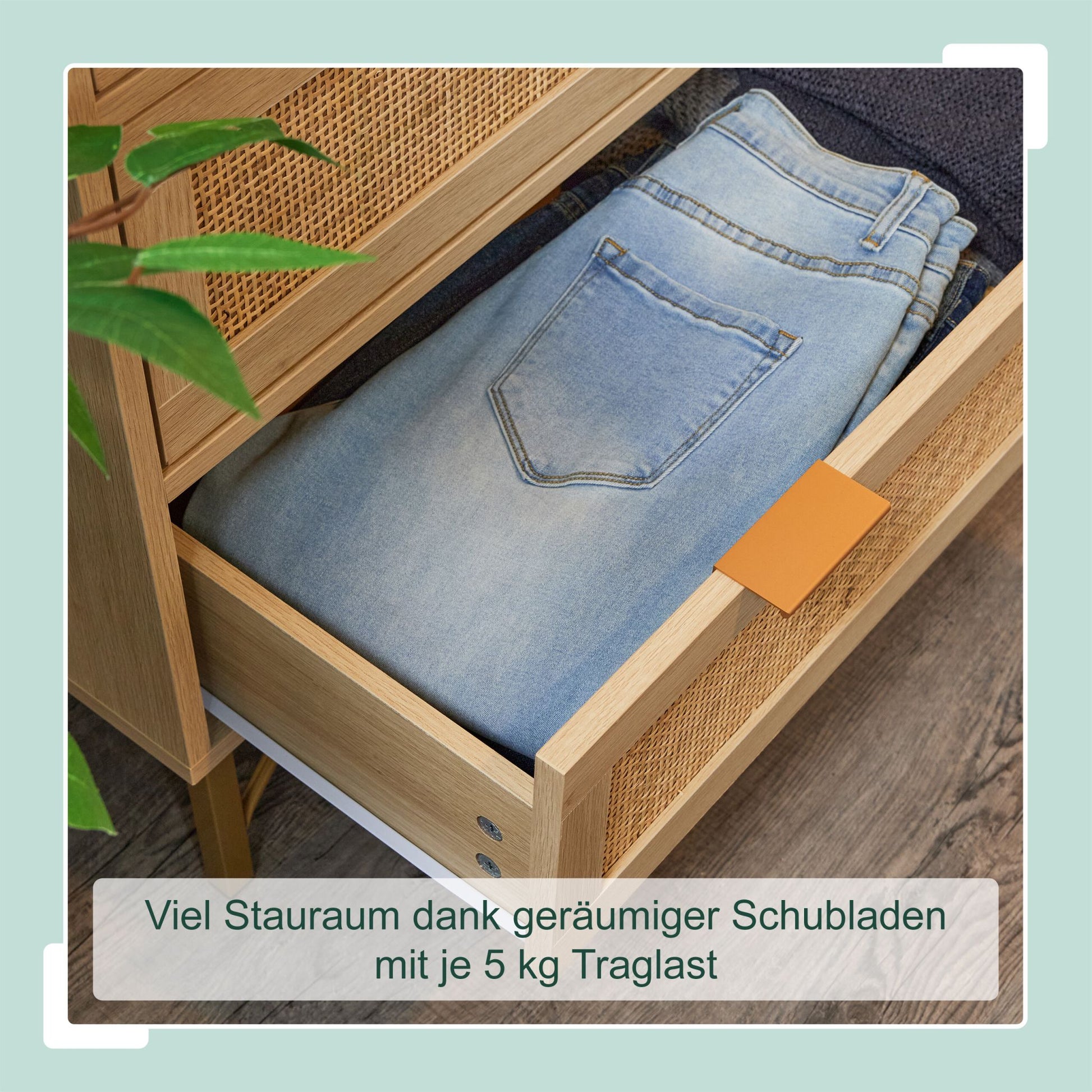 Kommode 3 Schubladen Rattanoptik Gold-Hellbraun von Relaxdays