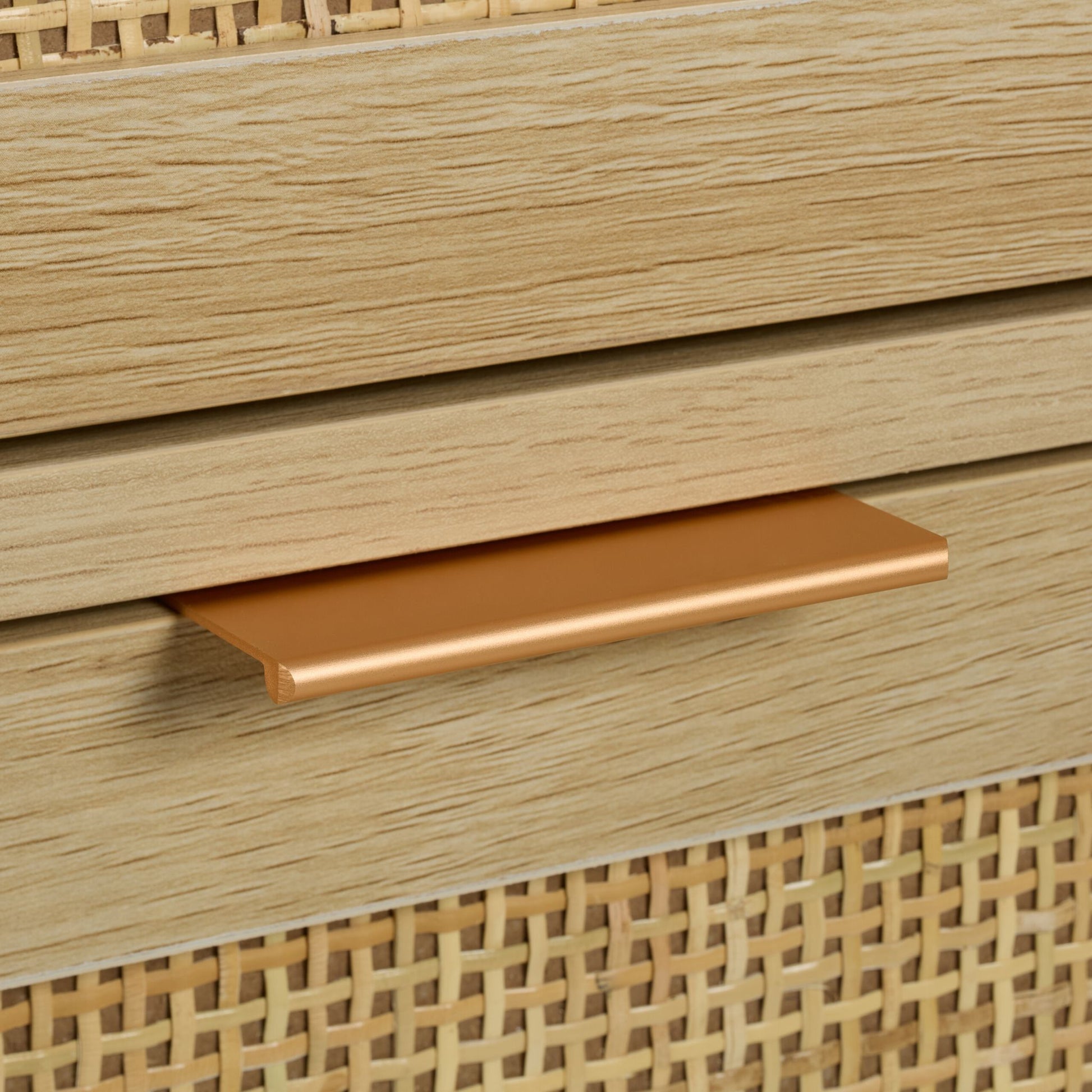 Kommode 3 Schubladen Rattanoptik Gold-Hellbraun von Relaxdays
