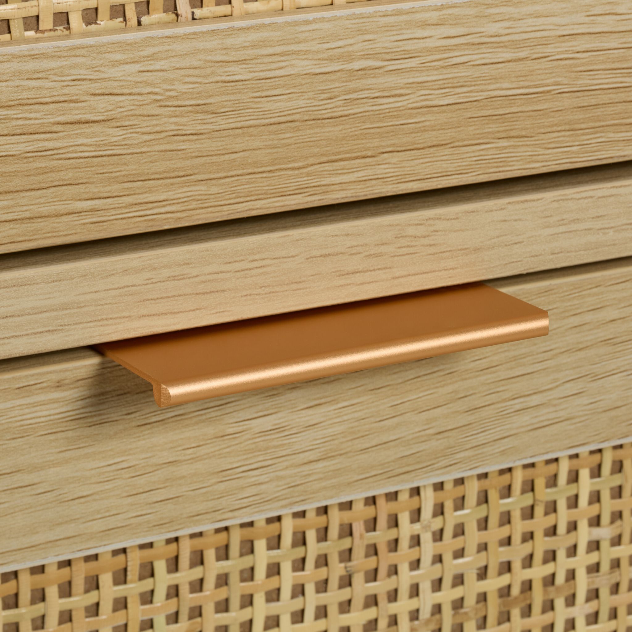 Kommode 3 Schubladen Rattanoptik Gold-Hellbraun von Relaxdays