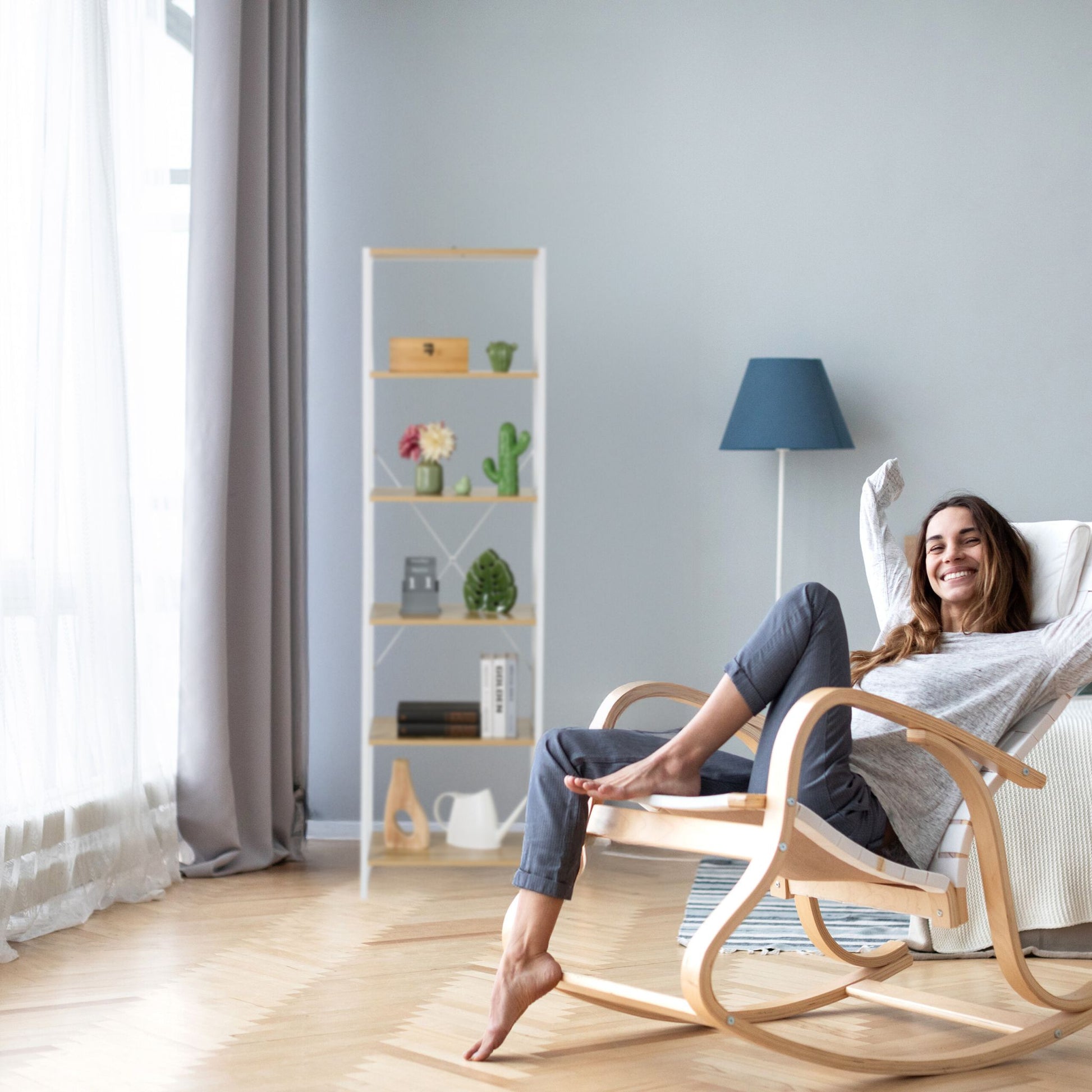 Standregal mit 6 Ebenen Weiss-Hellbraun von Relaxdays