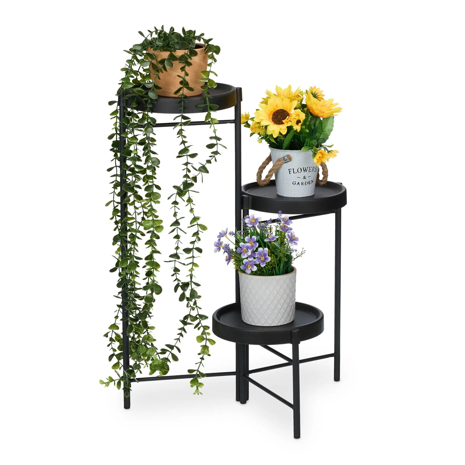 Blumenregal mit 3 Ablagen Schwarz von Relaxdays