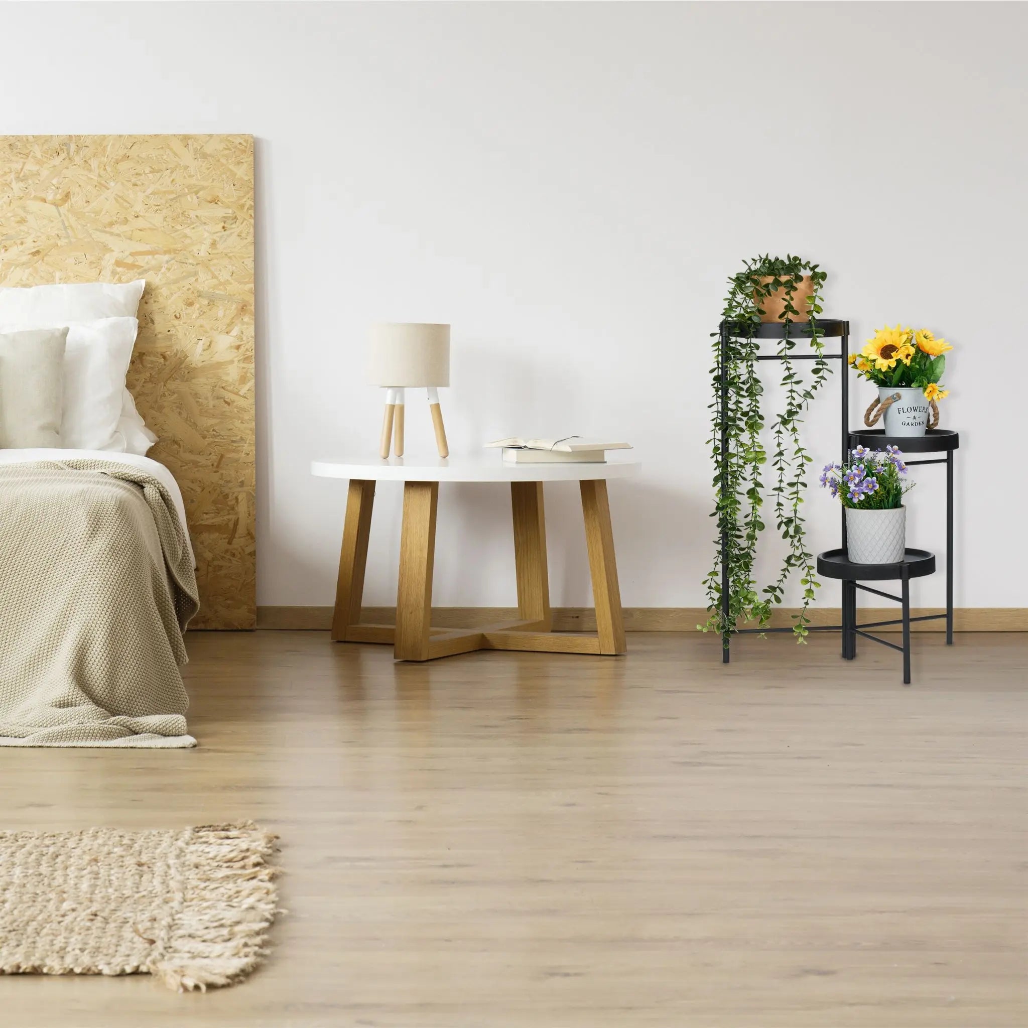 Blumenregal mit 3 Ablagen Schwarz von Relaxdays
