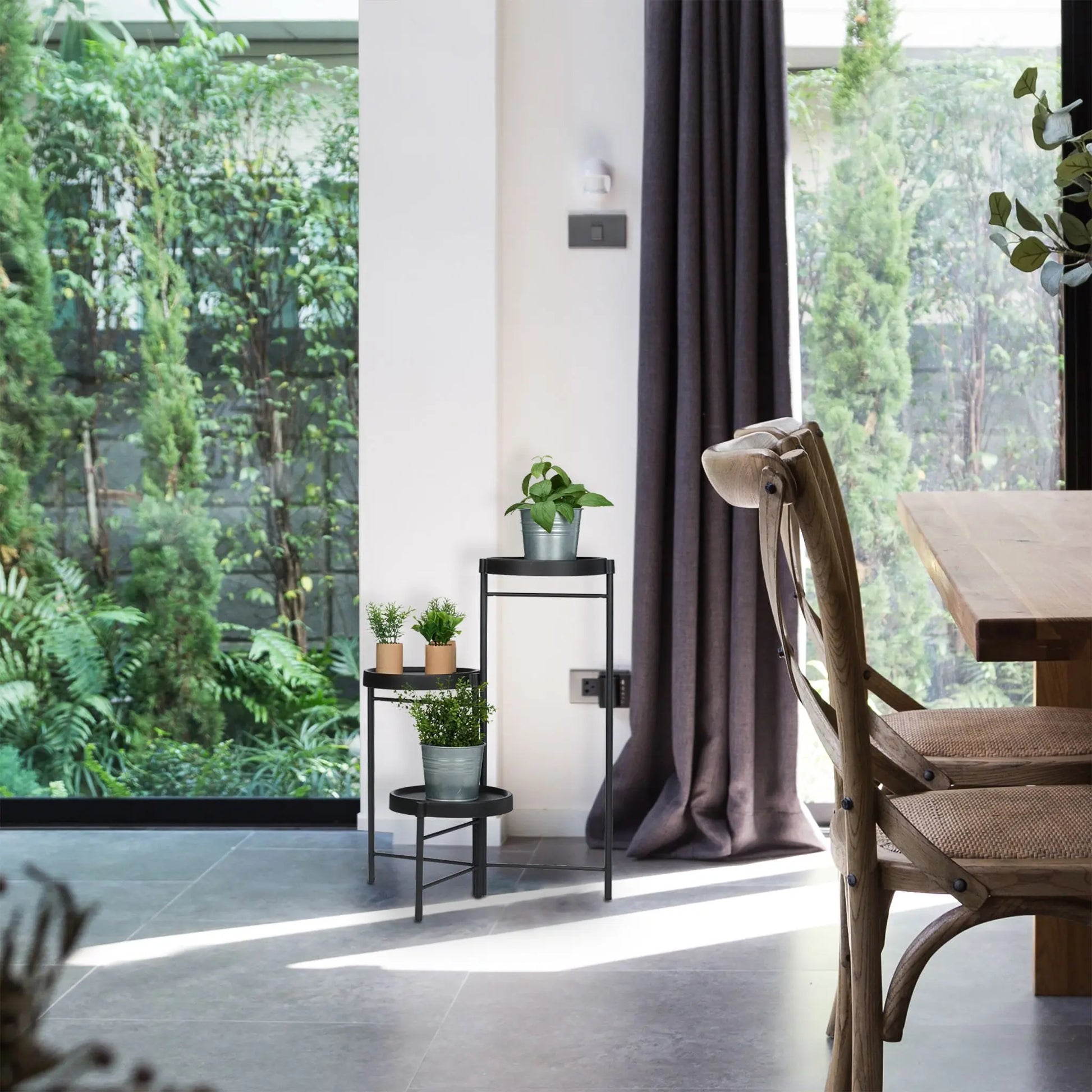 Blumenregal mit 3 Ablagen Schwarz von Relaxdays