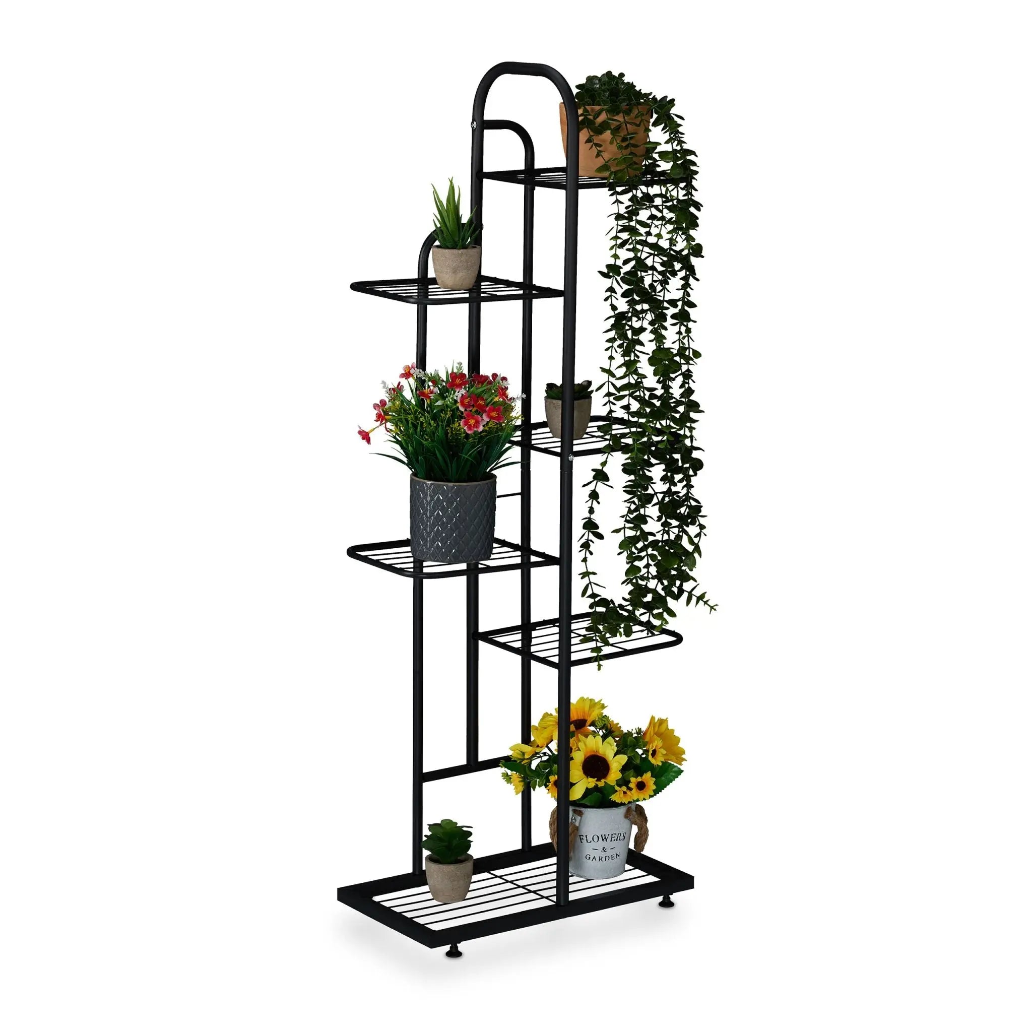 Blumenregal Metall mit 6 Ablagen Schwarz von Relaxdays