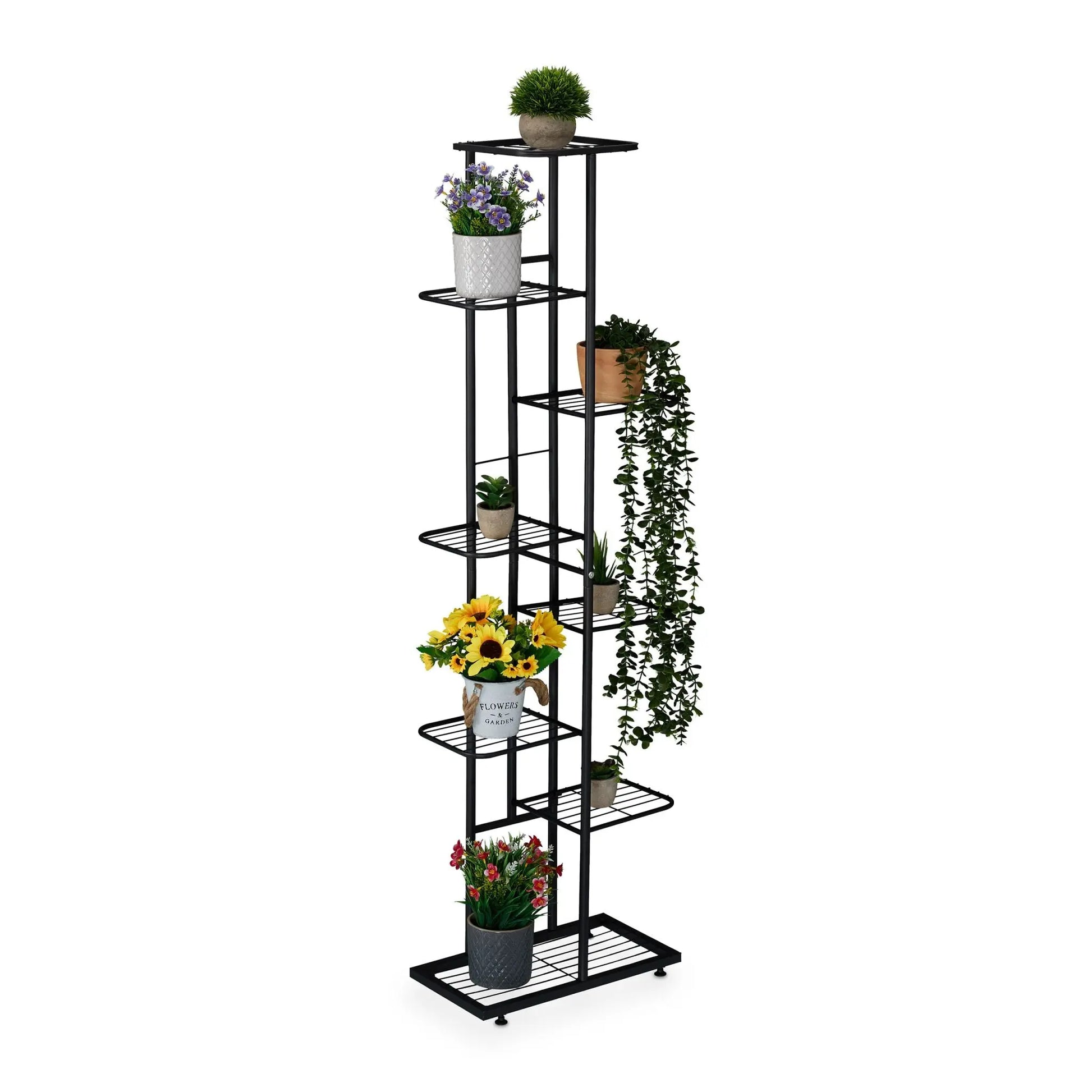 Blumenregal Metall mit 8 Ablagen Schwarz von Relaxdays