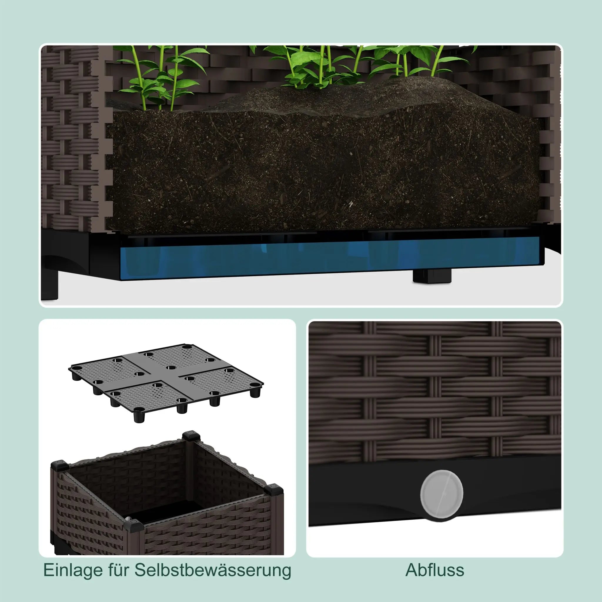 Pflanzkübel in Rattan-Optik Braun-Schwarz von Relaxdays