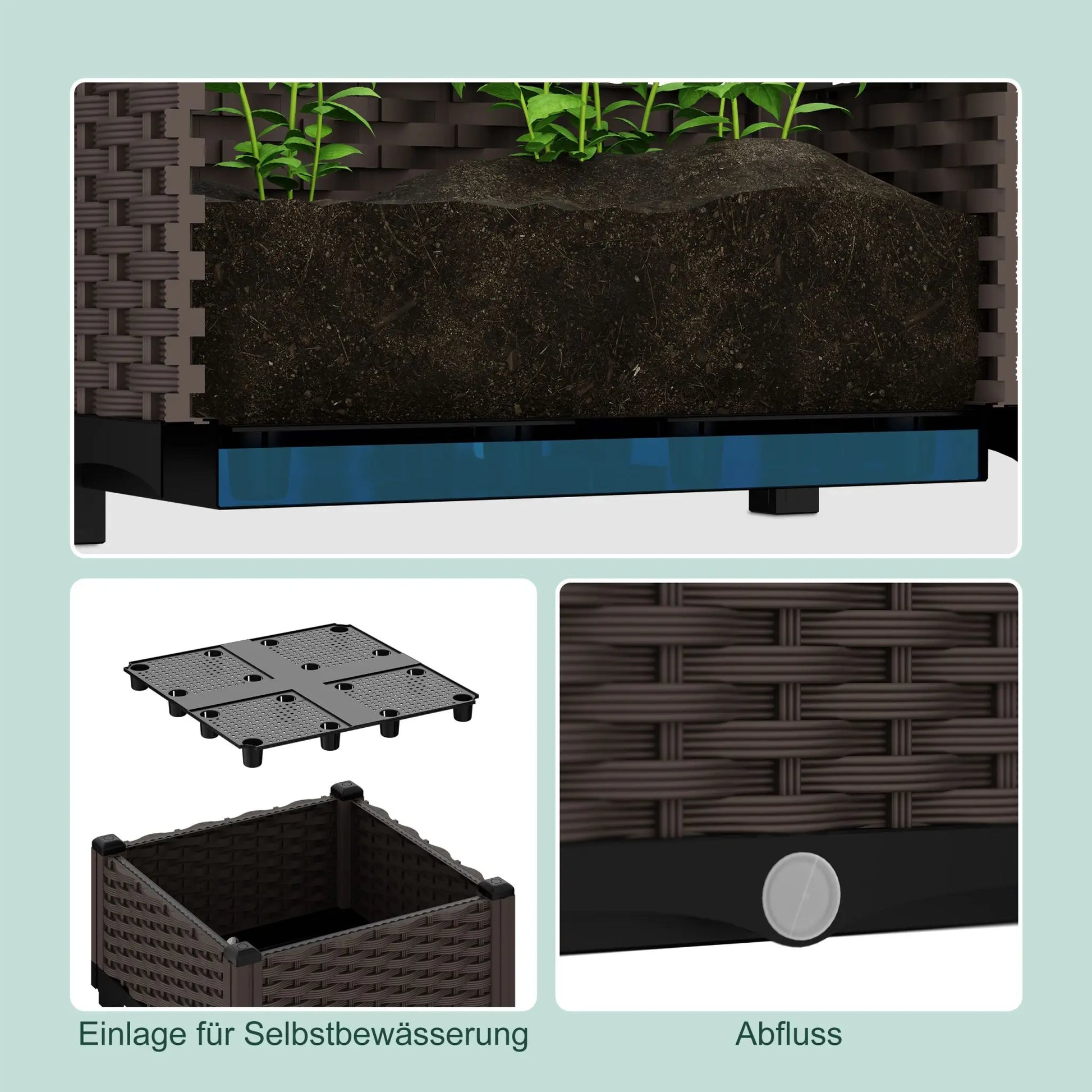 Pflanzkübel in Rattan-Optik Braun-Schwarz von Relaxdays