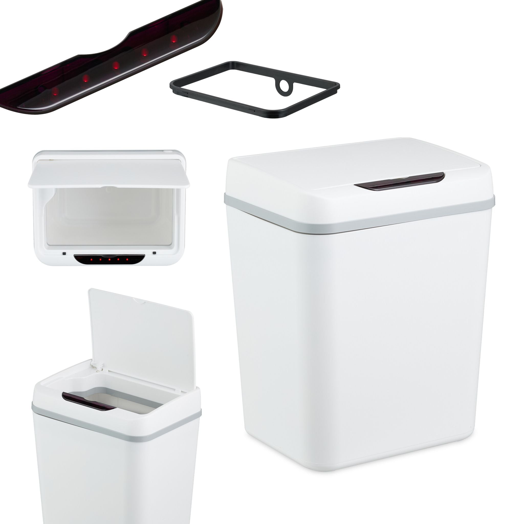 Bad Mülleimer 9L mit Sensor Weiss-Schwarz-Grau von Relaxdays