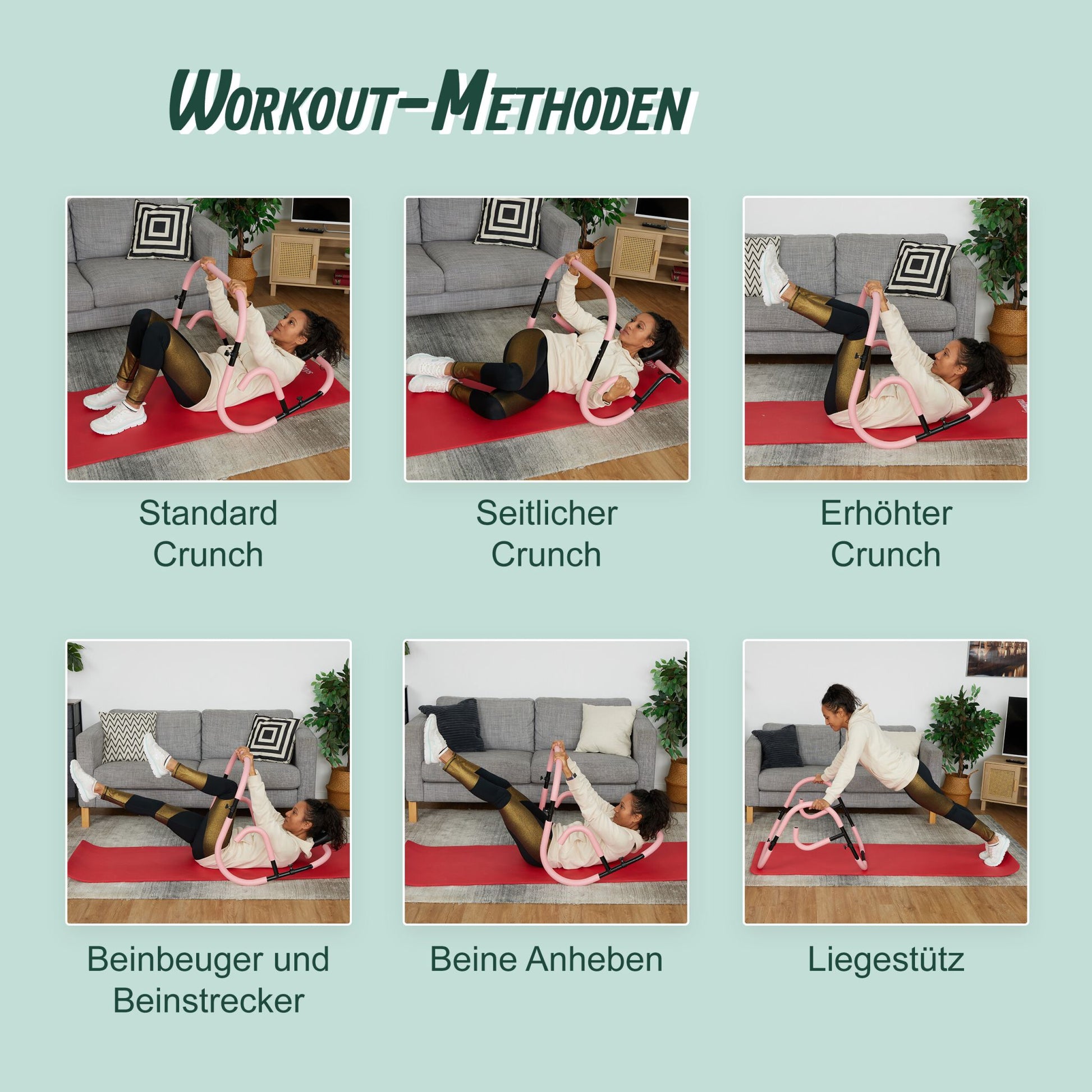 Bauchtrainer AB Roller für Zuhause Rosa-Schwarz von Relaxdays