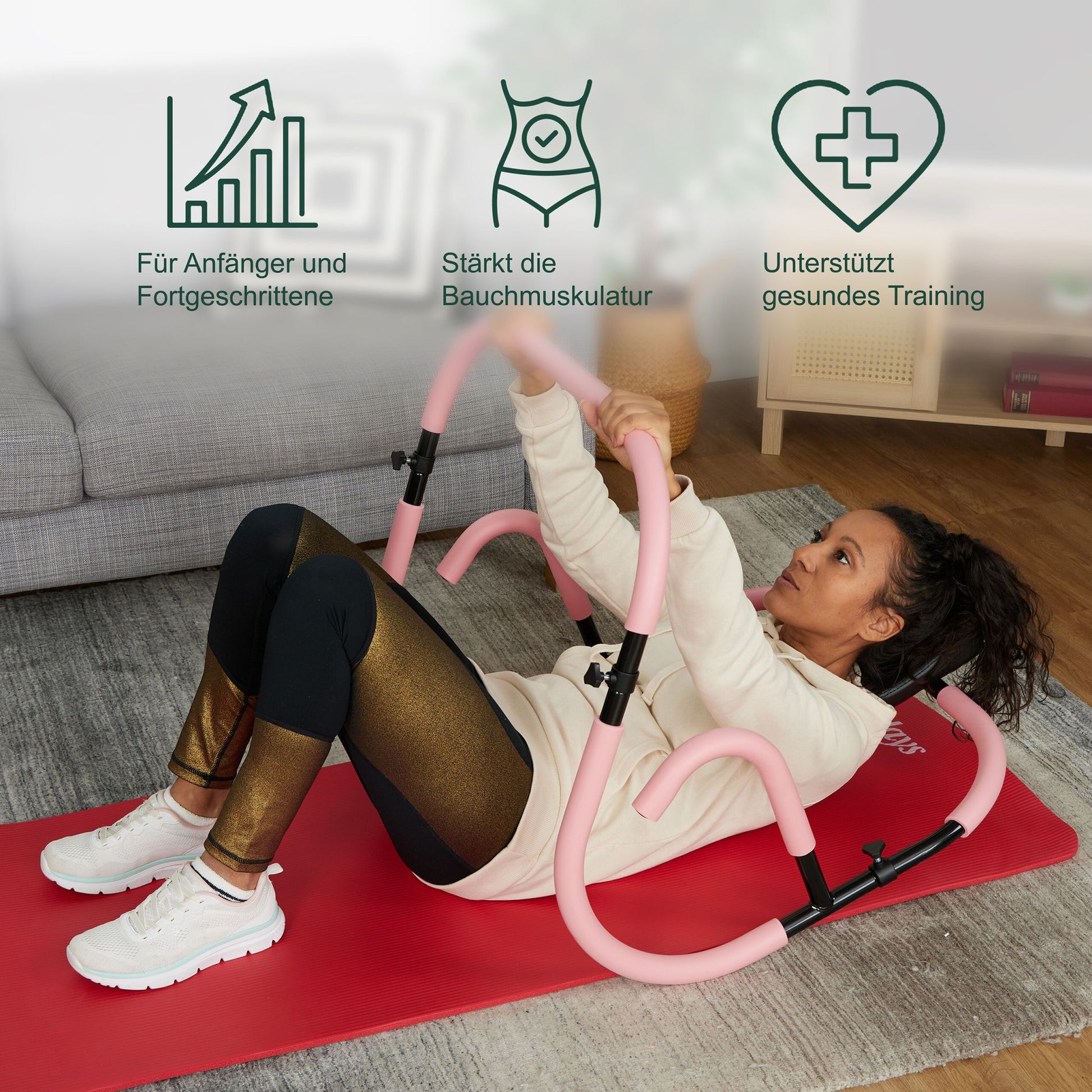 Bauchtrainer AB Roller für Zuhause Rosa-Schwarz von Relaxdays