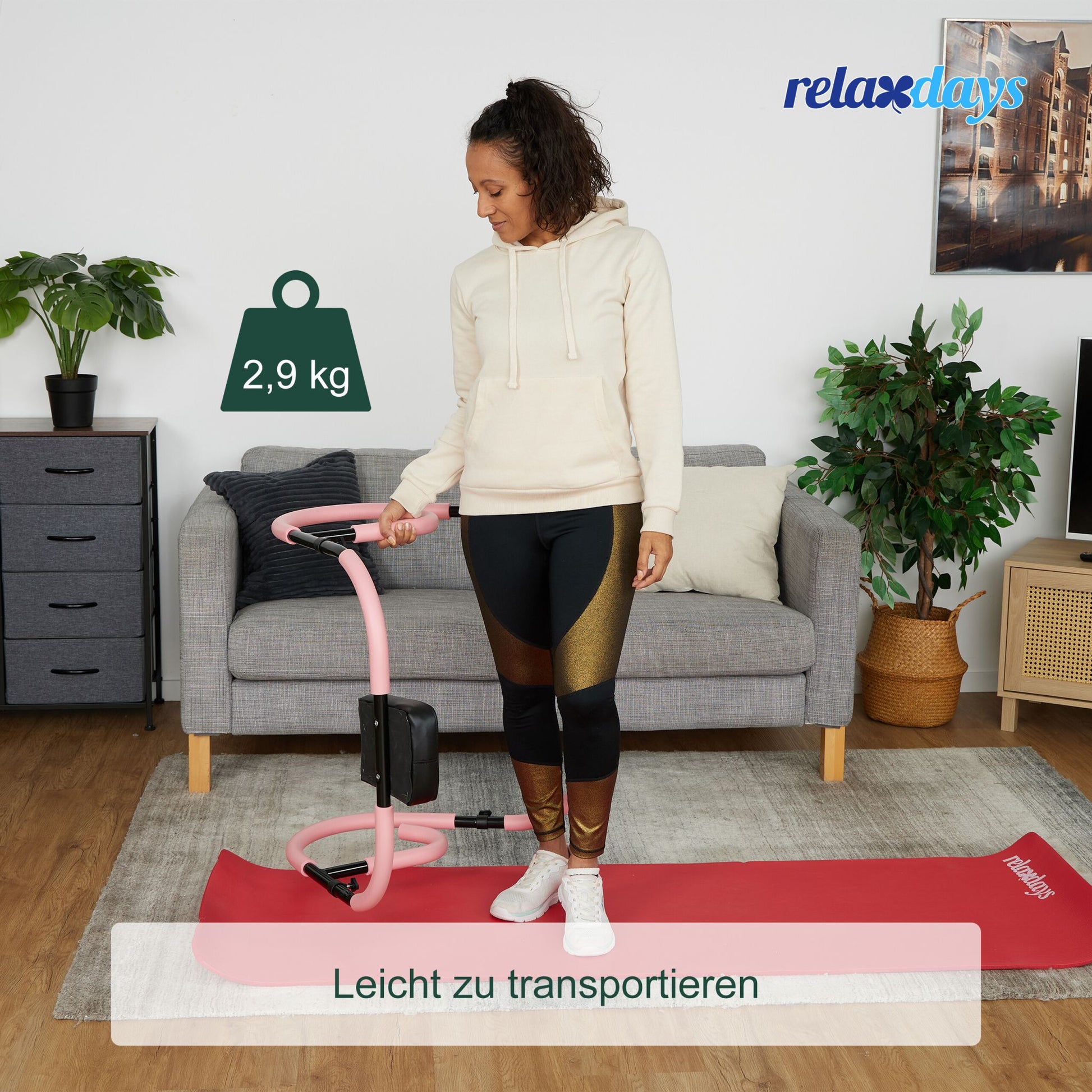 Bauchtrainer AB Roller für Zuhause Rosa-Schwarz von Relaxdays