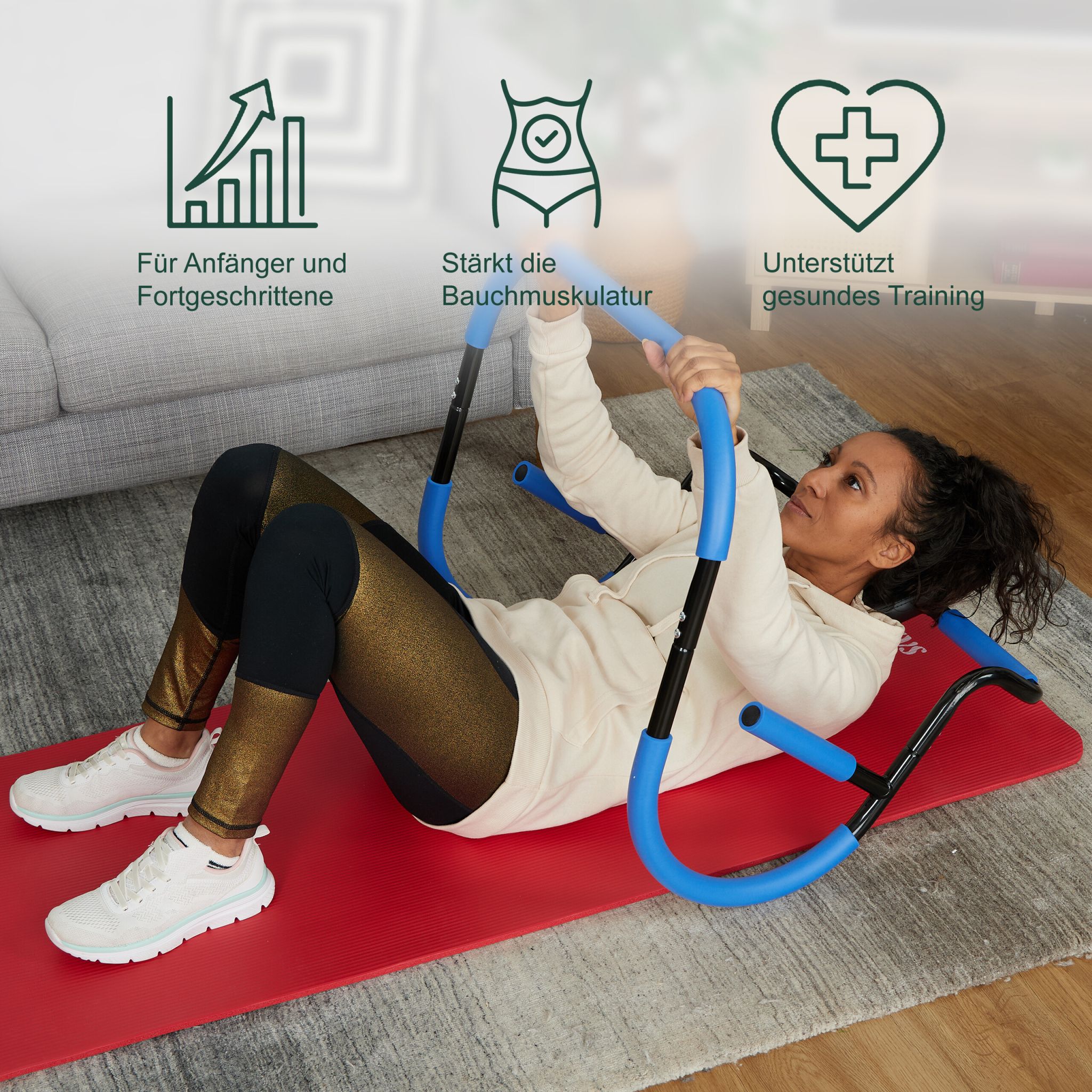 Bauchtrainer AB Roller für Zuhause Blau-Schwarz von Relaxdays
